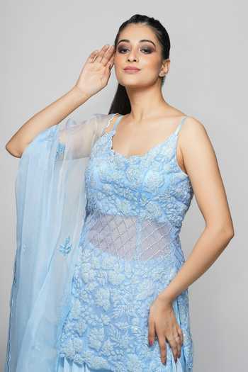 GUL ICE BLUE SEQUIN KURTA SHARARA SET main image 1
