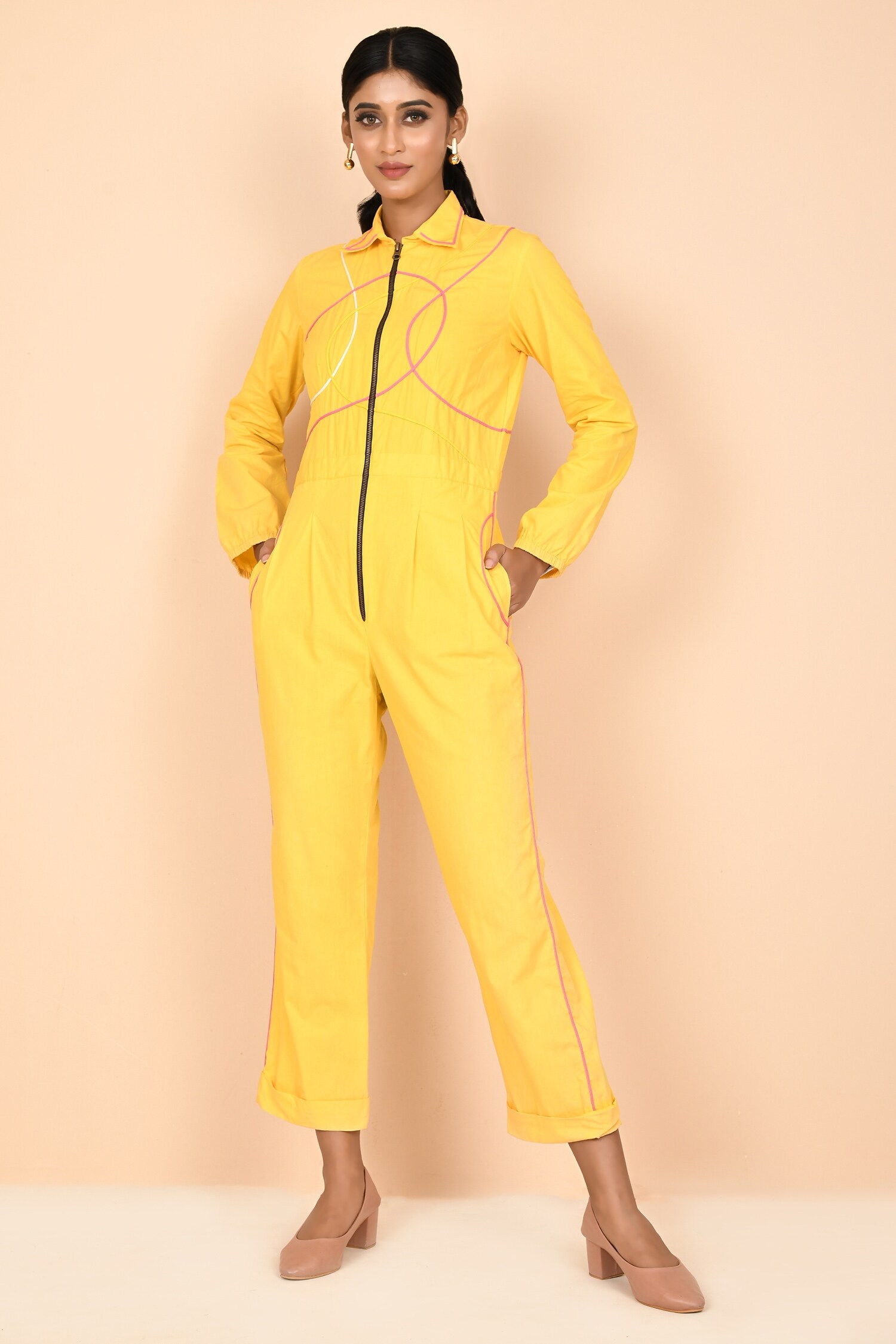 Buy Aryavir Malhotra Yellow Cotton Cord Embroidered Jumpsuit Online