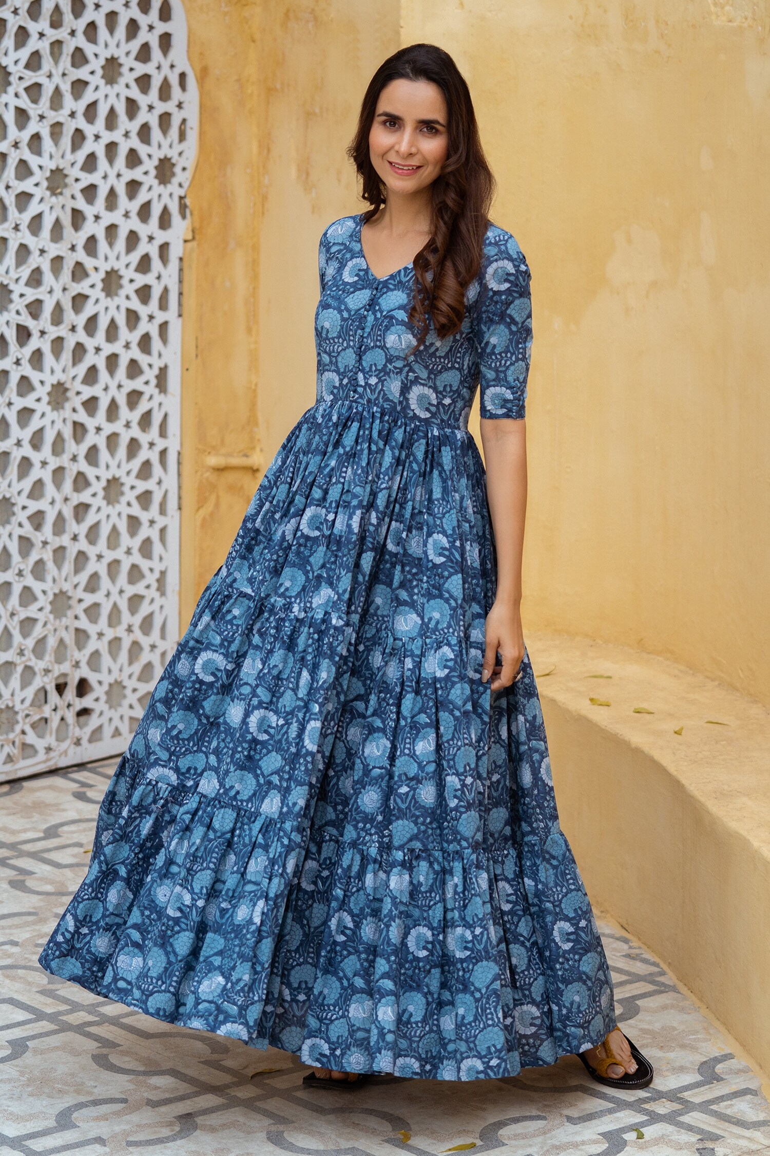 Outstanding Sky Blue Color Digital Print Anarkali Gown – Amrutamfab