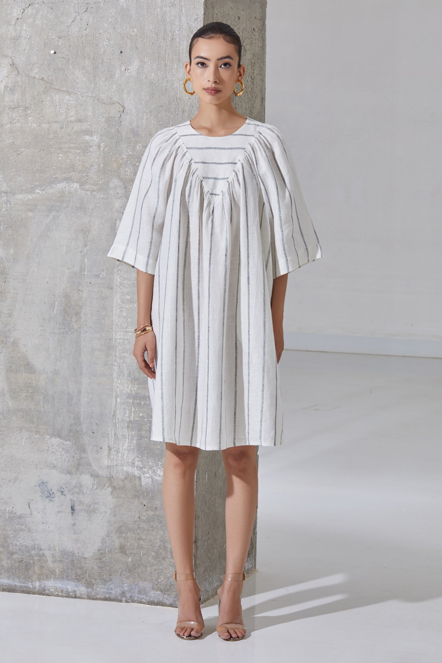 The Summer House White Bianca Linen Striped Dress