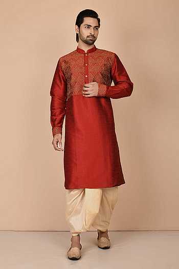 Maroon Kurta Art Dupion Dhoti main image 1