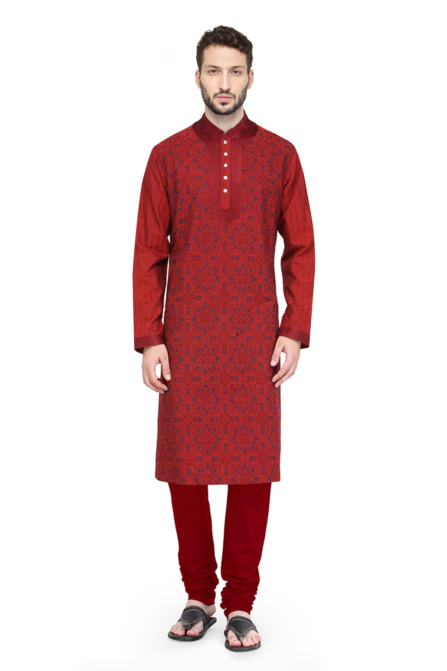 Buy Maroon Katan Embroidered Floral Kurta And Churidar Set For Men by A!A By Abrar Ali Online at