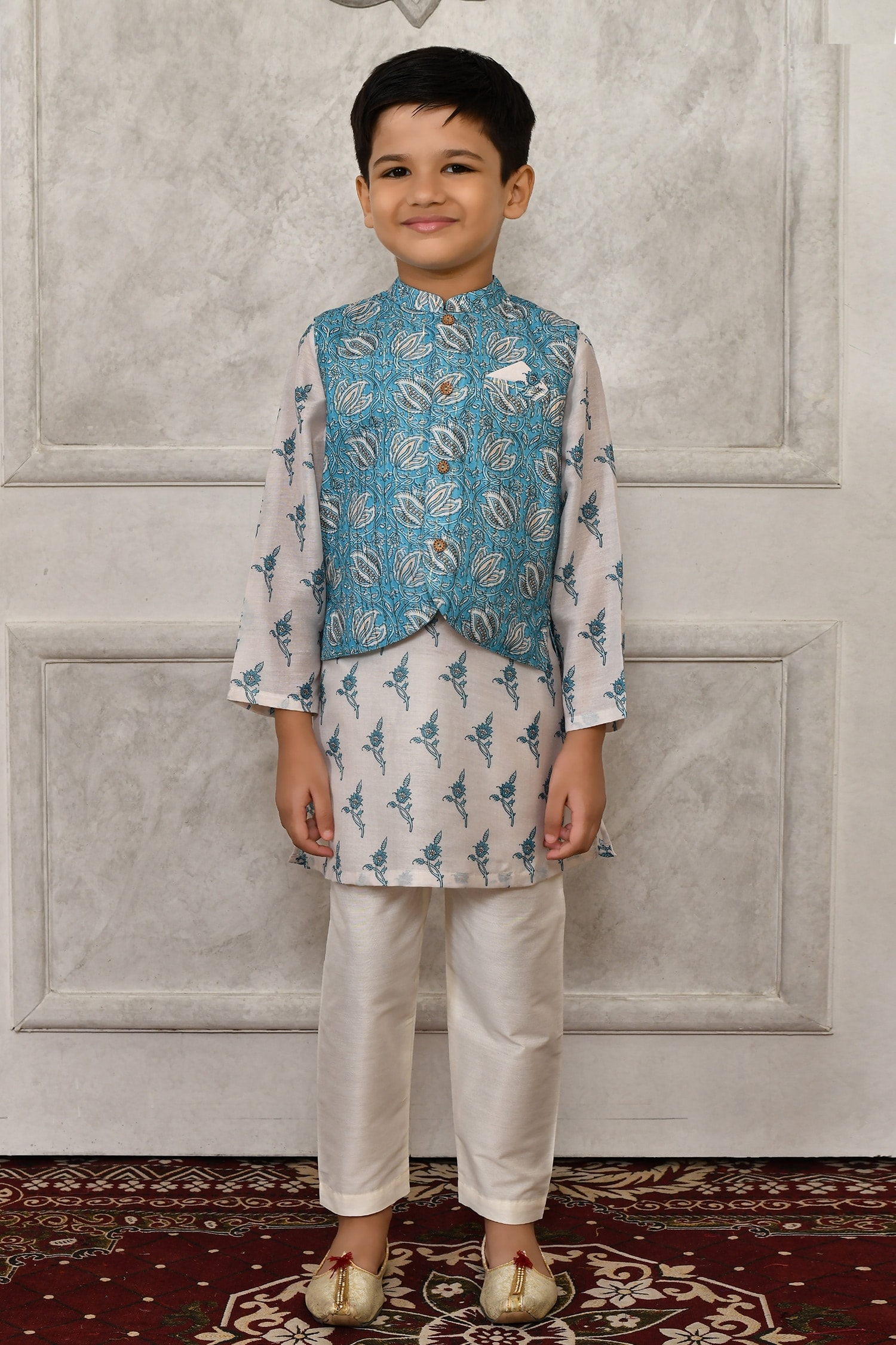 Printed Bundi & Kurta Set 