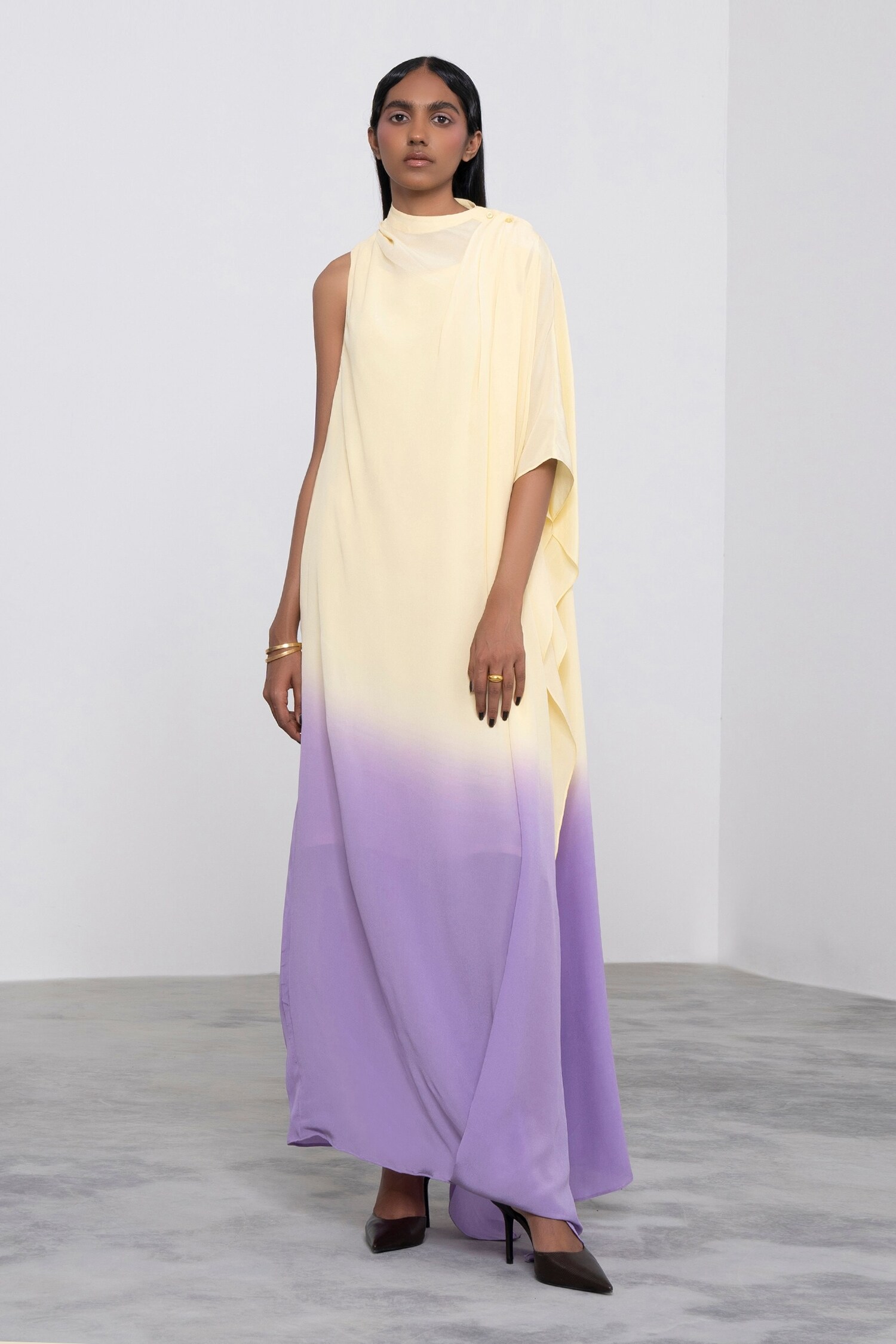 Buy Yellow Silk High Draped Dress For Women by Corpora Studio Online at ...