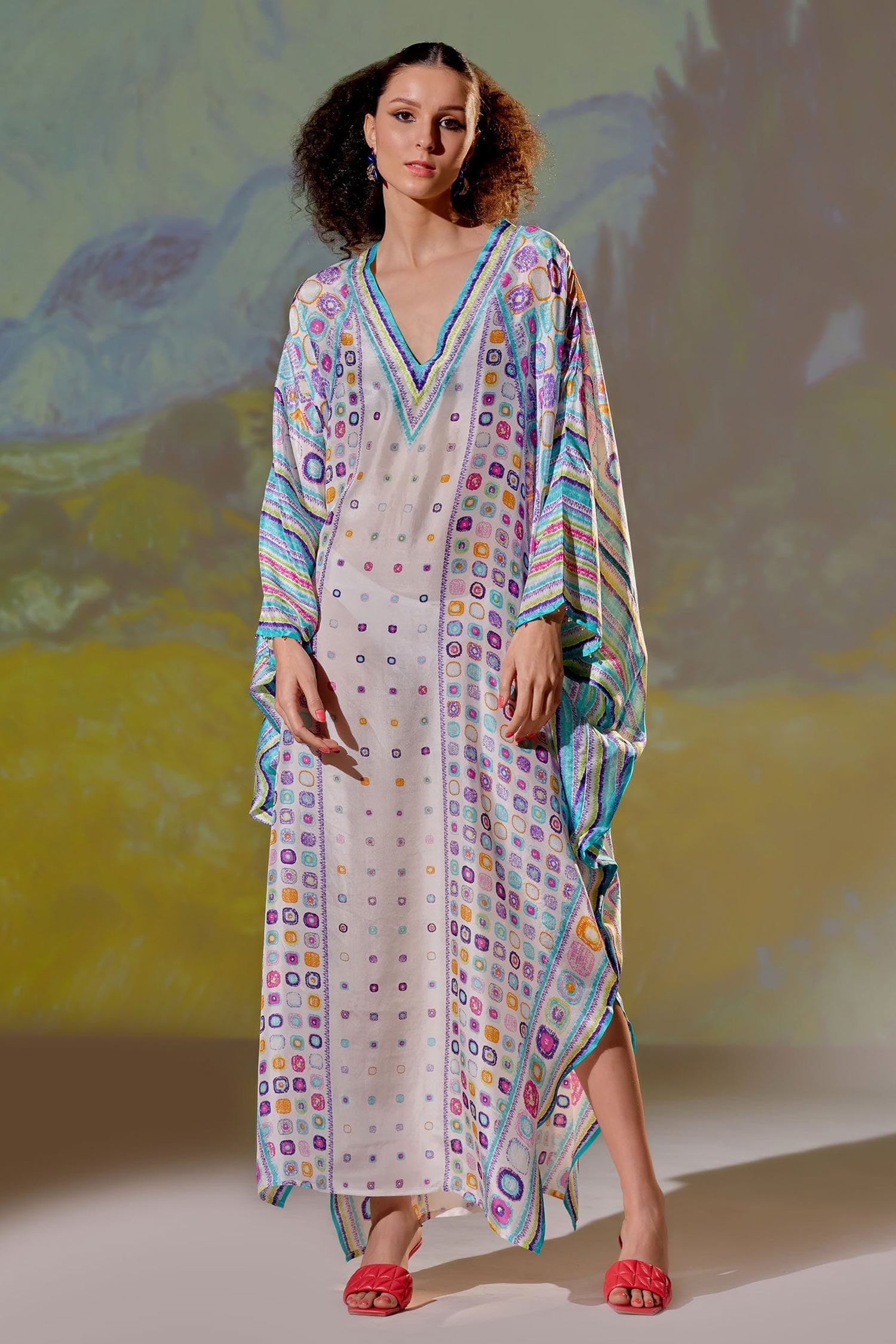 Rajdeep Ranawat White Kainat Silk Printed Kaftan