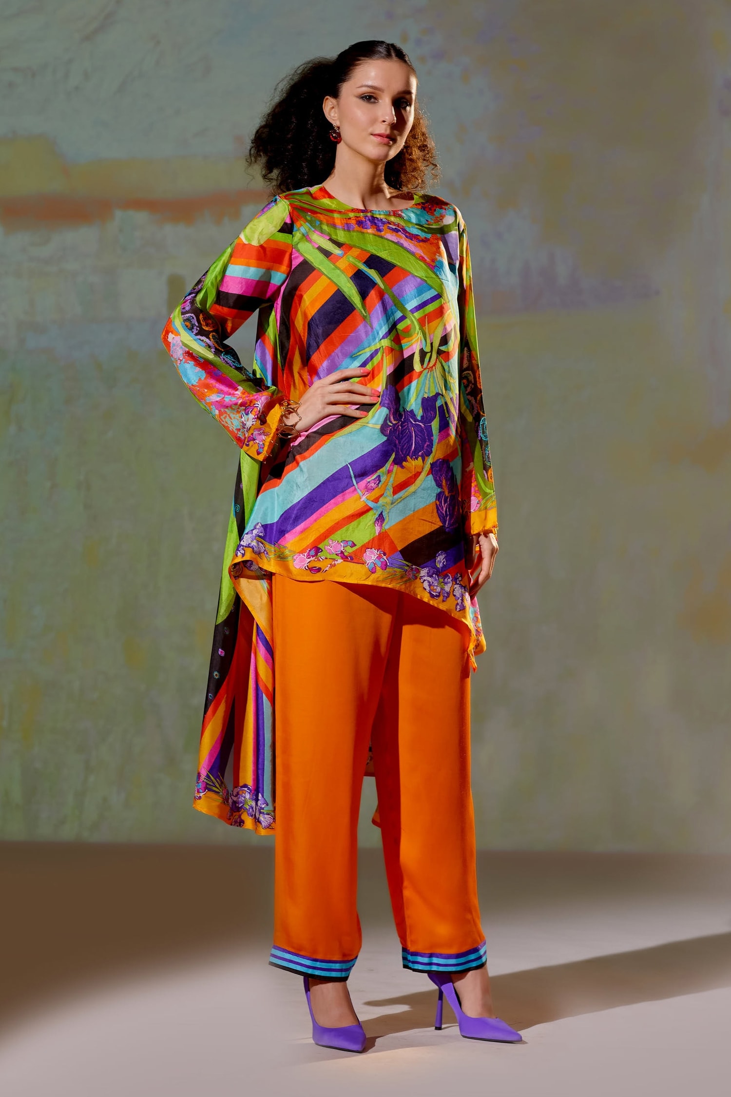 Buy Rajdeep Ranawat Multi Color Aafreen Silk Asymmetric Tunic Online ...