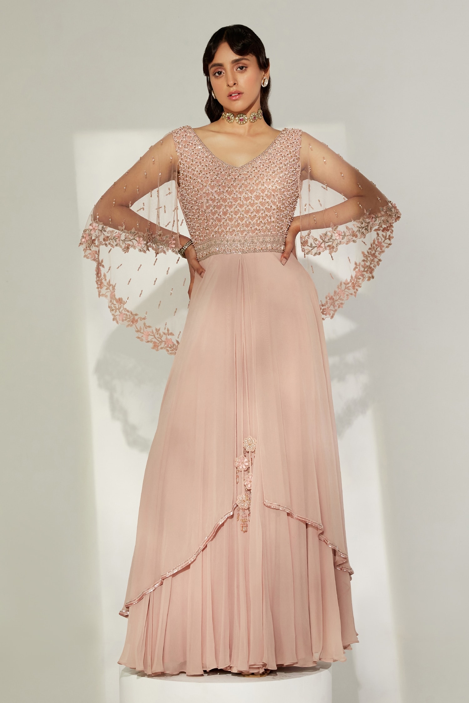 Anarkali back round neck design | Long gown design, Designer saree blouse  patterns, Sleeves designs for dresses