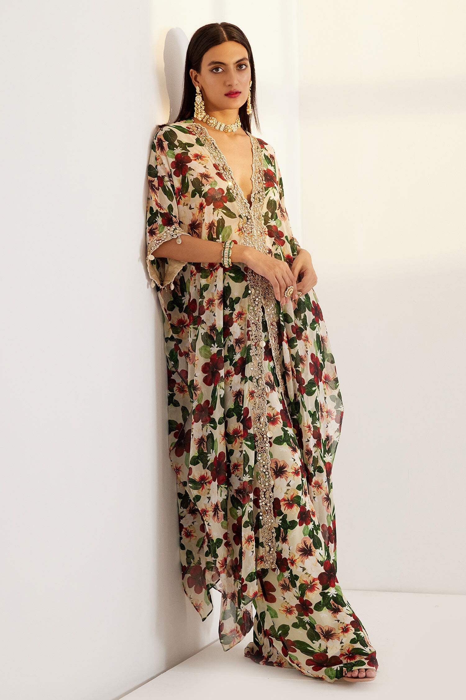 Buy Prints by Radhika White Floral Print Kaftan Kurta And