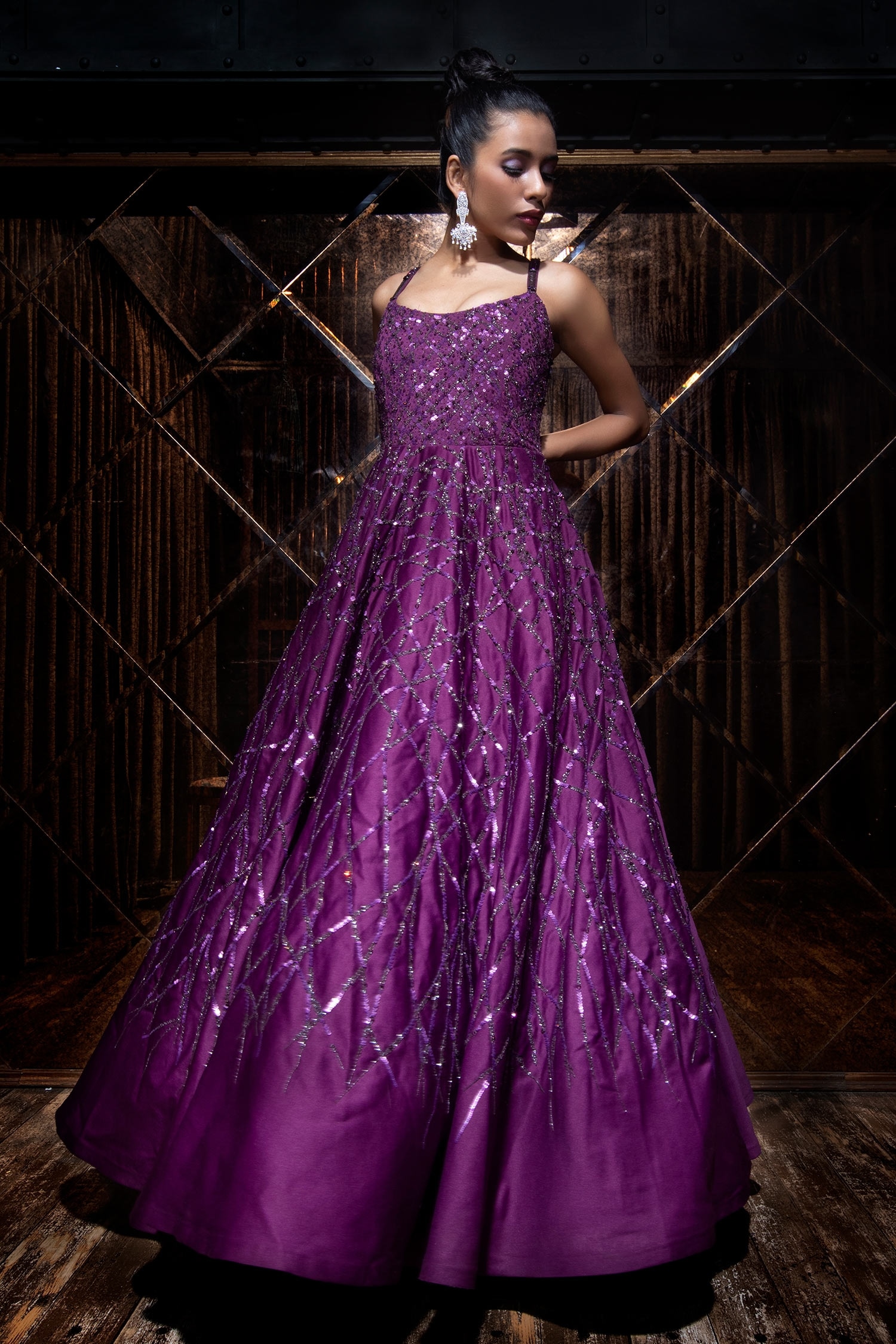 Striking Purple Tapeta Silk Floor Length Dress GownFashionRazor