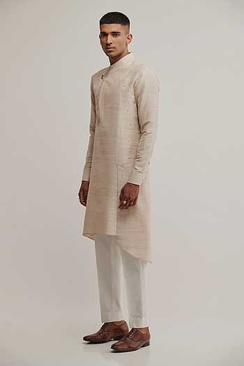 Brown raw silk kurta set