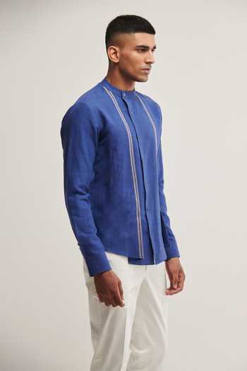 Check Handloom Cotton tie up shirt (pro blue)