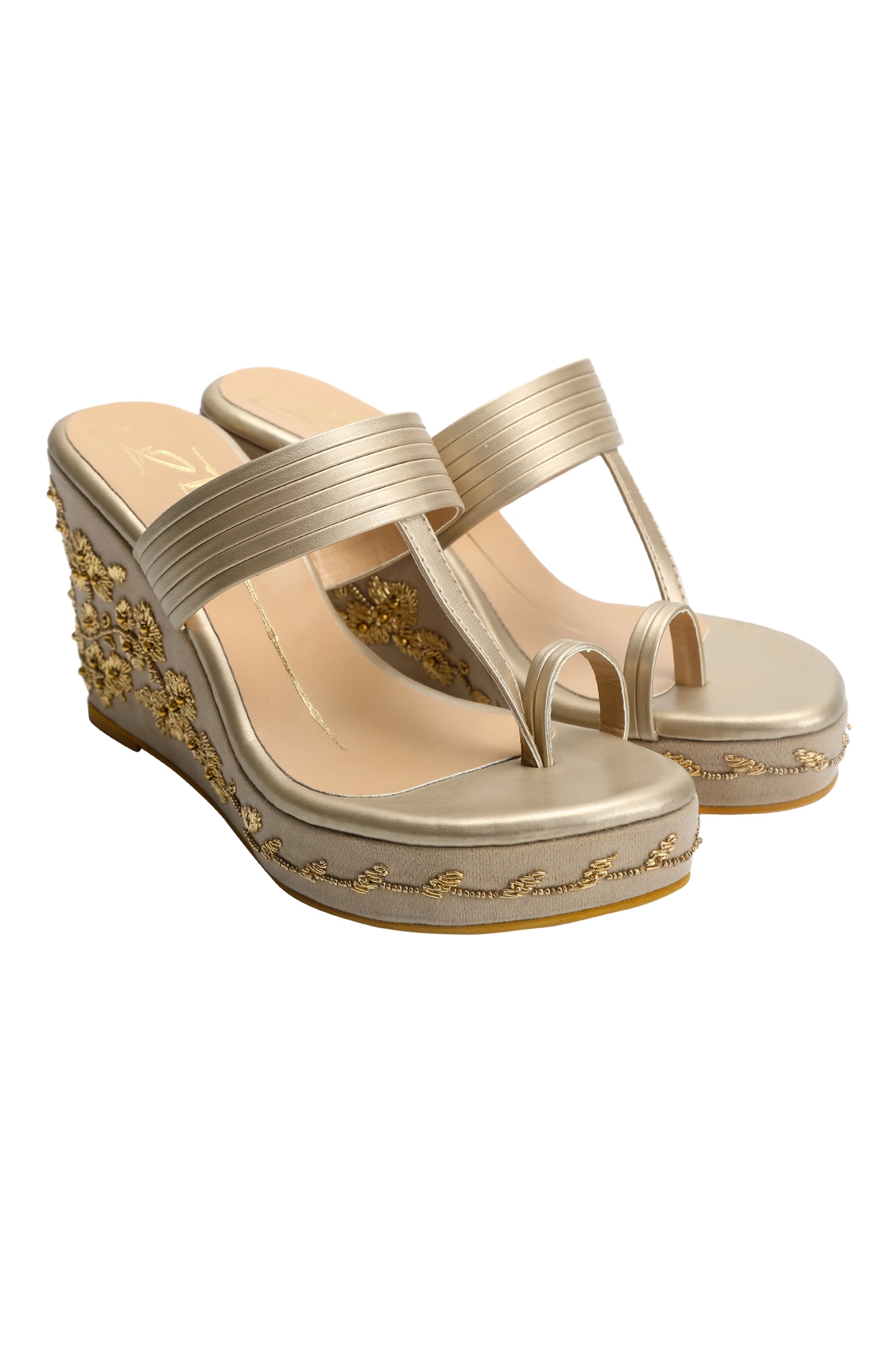 gold kolhapuri wedges