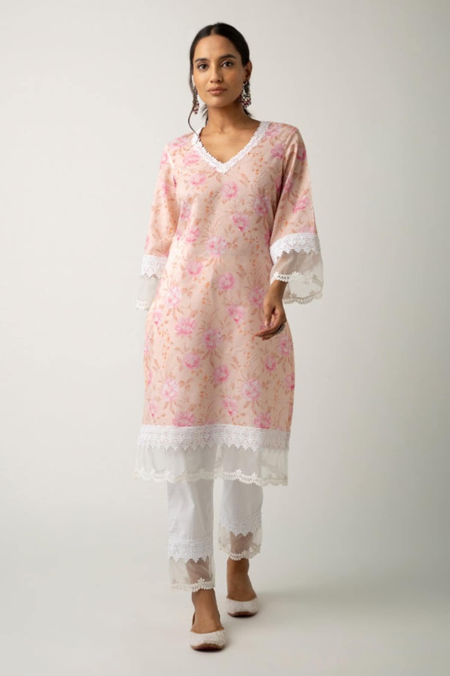 Buy Roze White Cotton Keya Sheer Panel Pant Online Aza Fashions