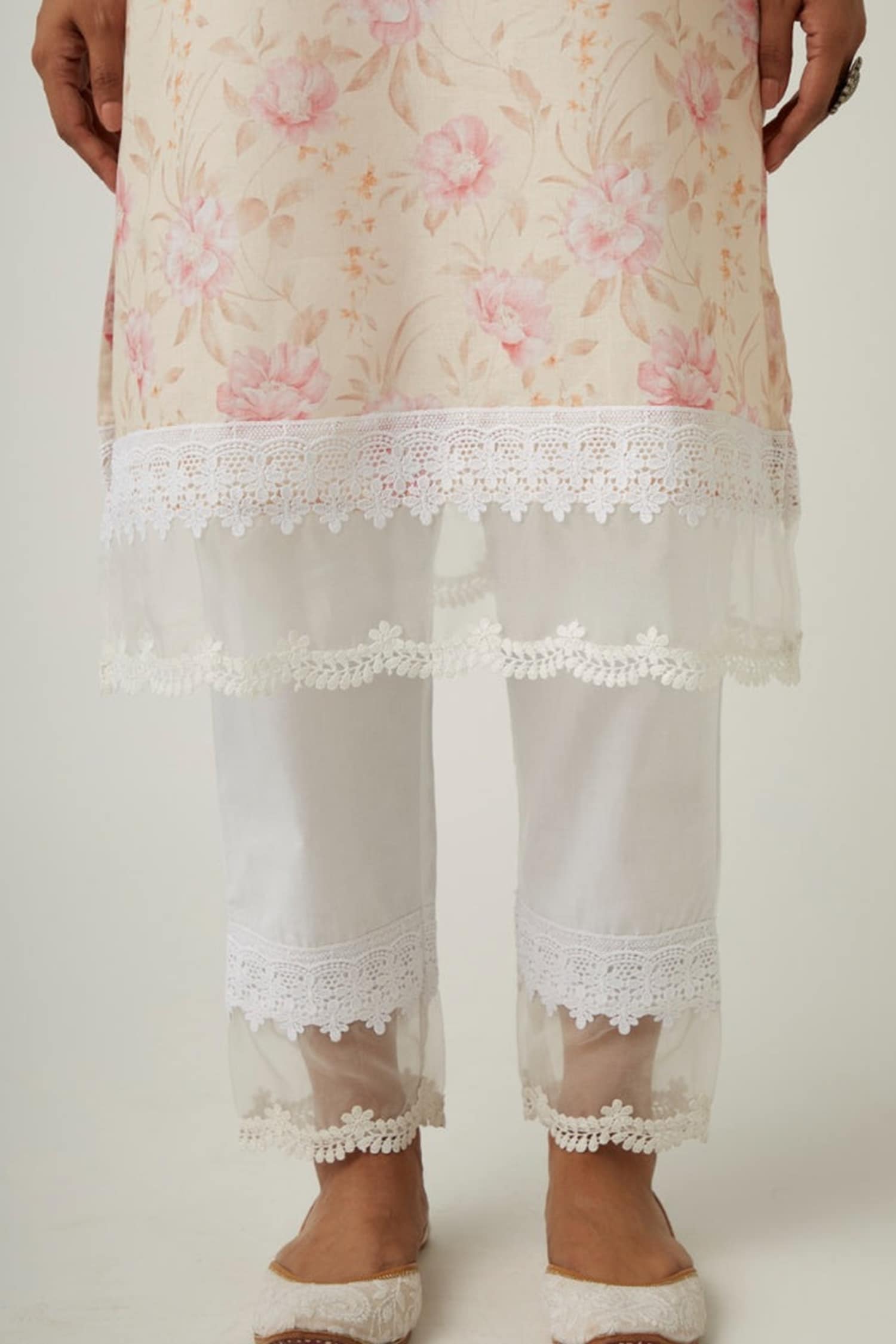 Lace Pintuck White Cotton Trouser  Style Us