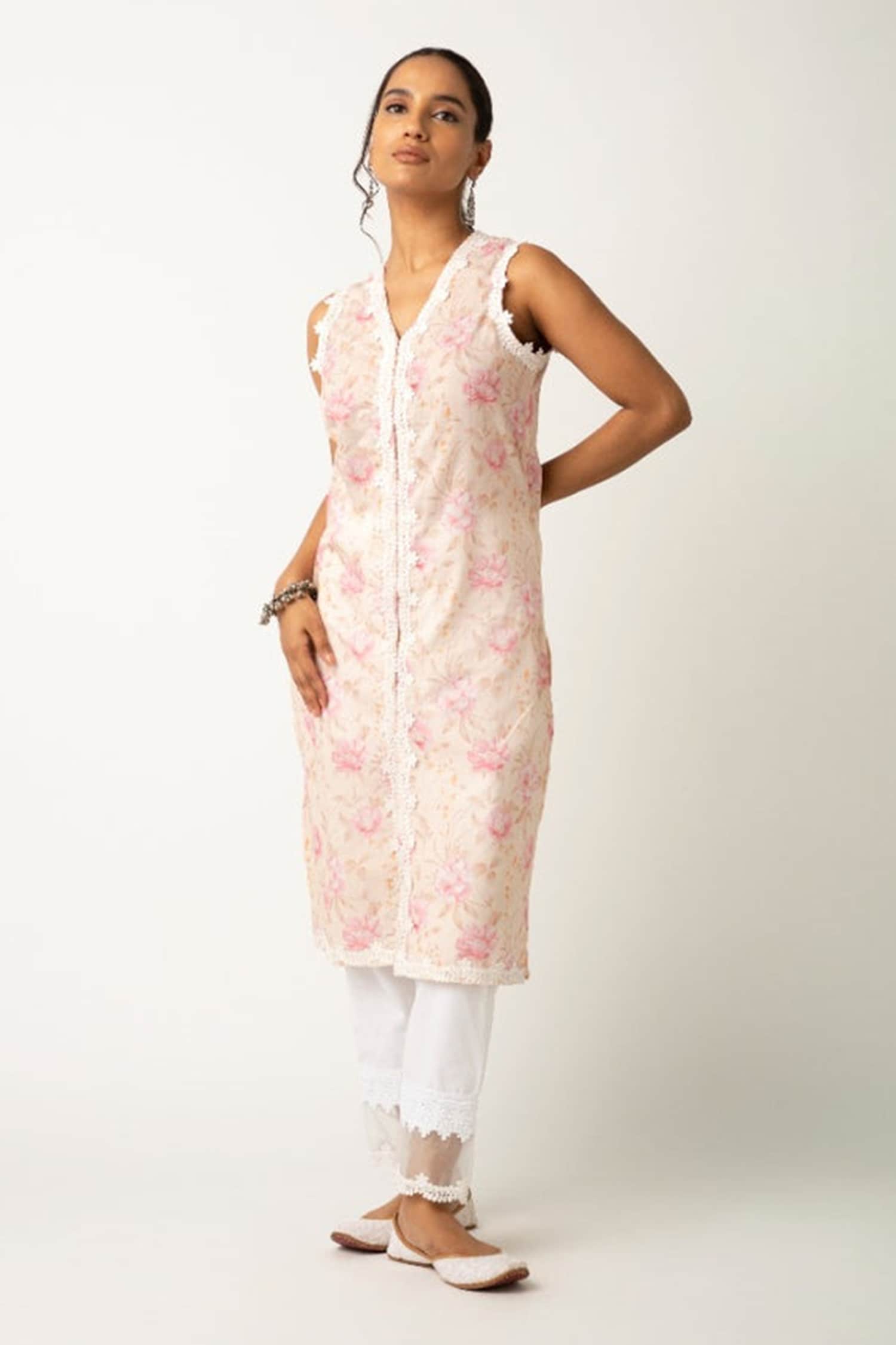 Buy White Cotton Embroidered Lace Work Meerab Sheer Panel Pant For Women By Roze Online At Aza