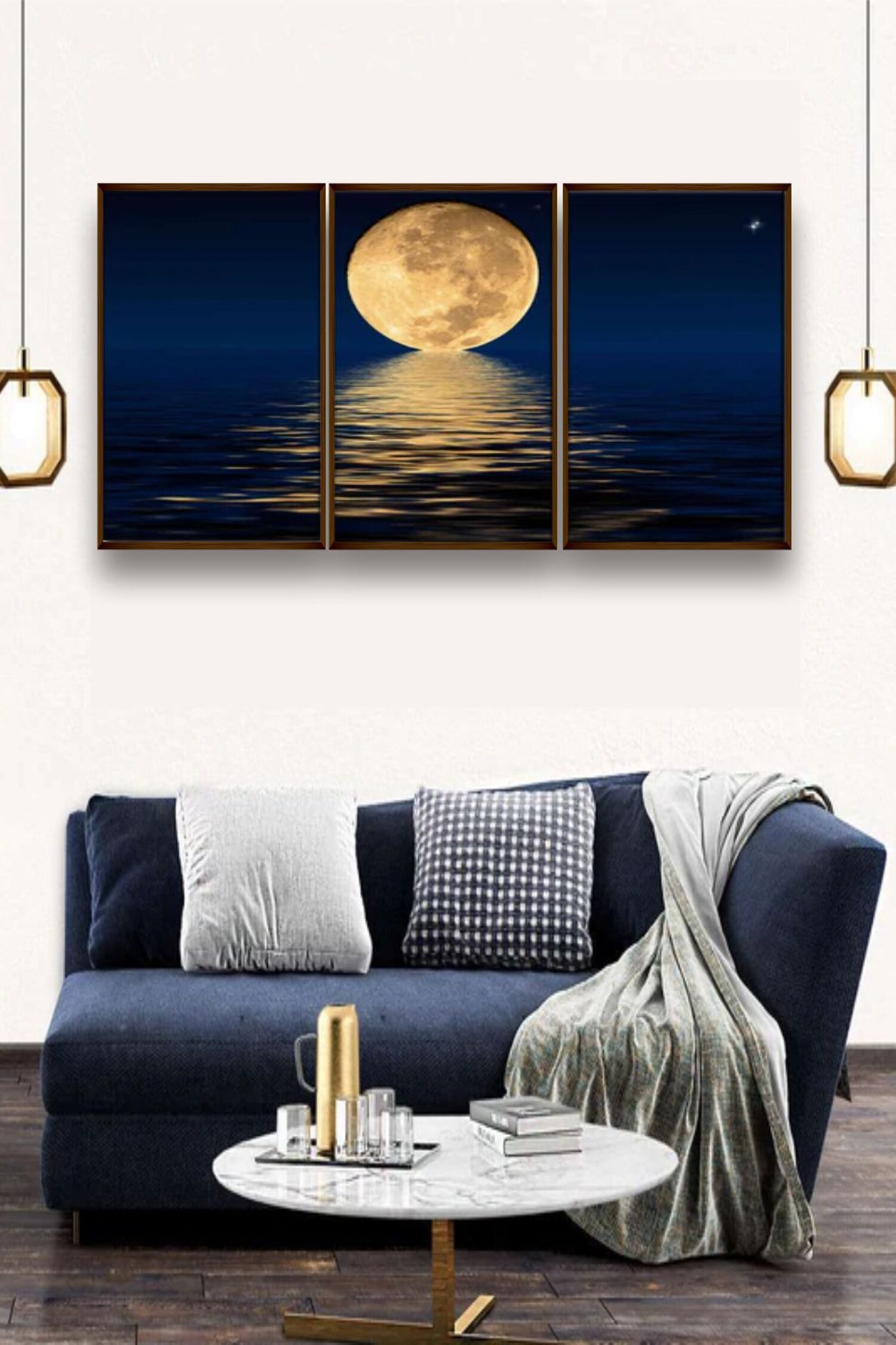 Buy The Art House Moon Handmade Painting (Set of 3) Online Aza Fashions