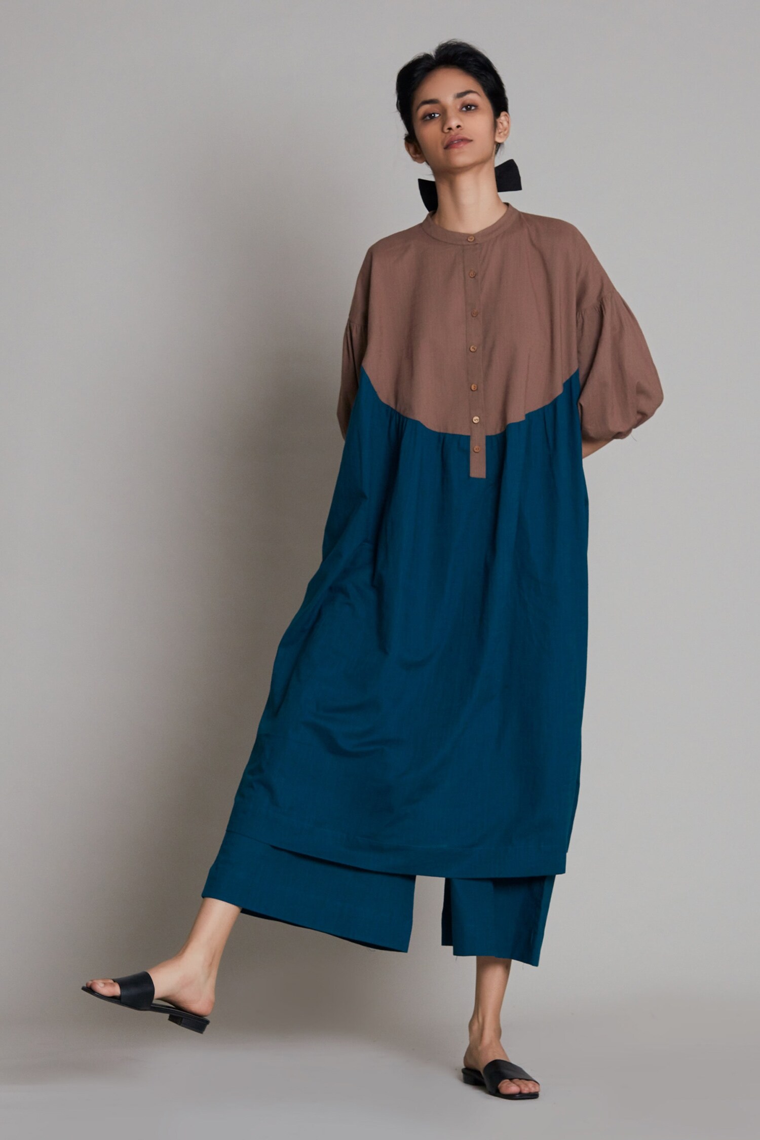 Buy Mati Beige Cotton Acra Colorblock Tunic Online | Aza Fashions