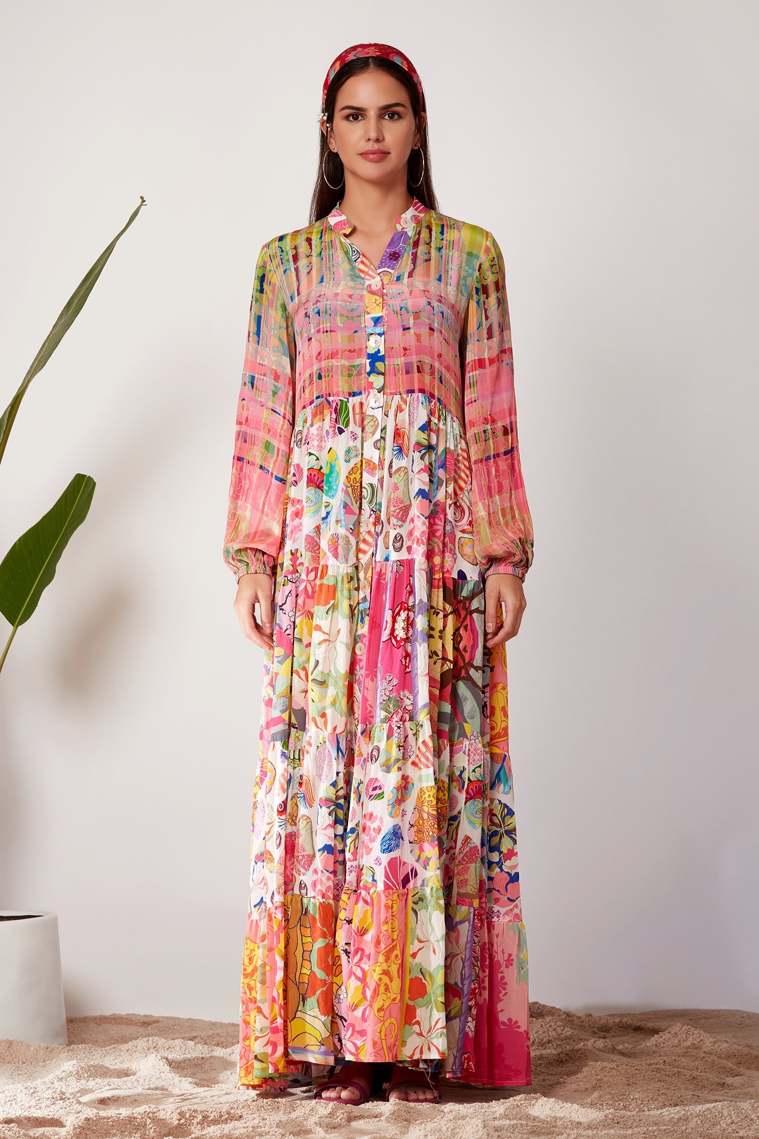 Buy Multi Color Crepe Printed Paisley Mandarin Abstract Dress For Women ...