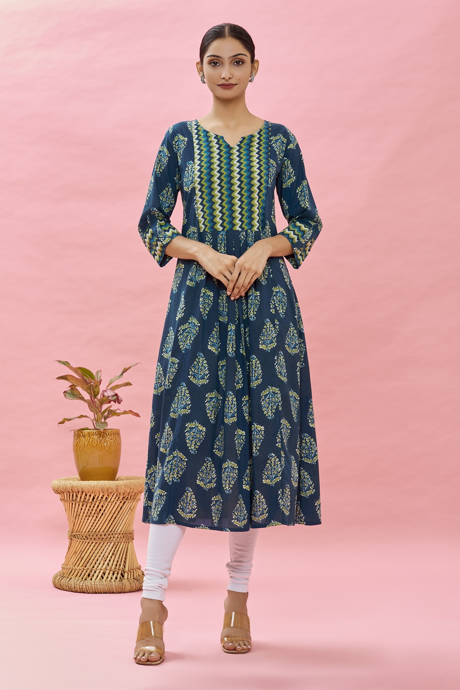 Buy Naintara Bajaj Blue Cotton Floral Print Kurta Online Aza Fashions