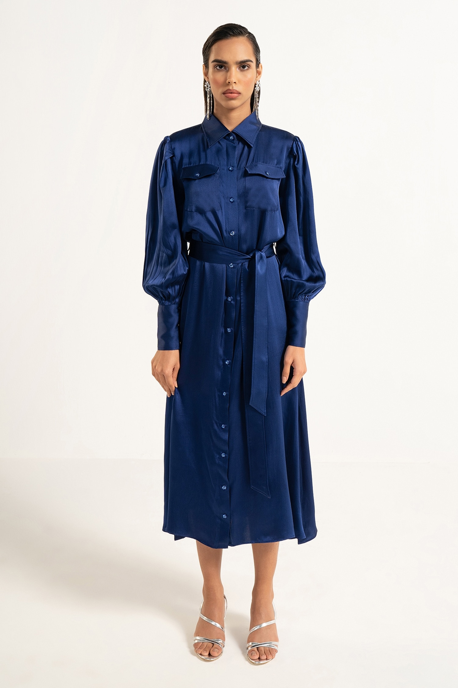 Buy APZ Blue Silk Shirt Dress Online | Aza Fashions