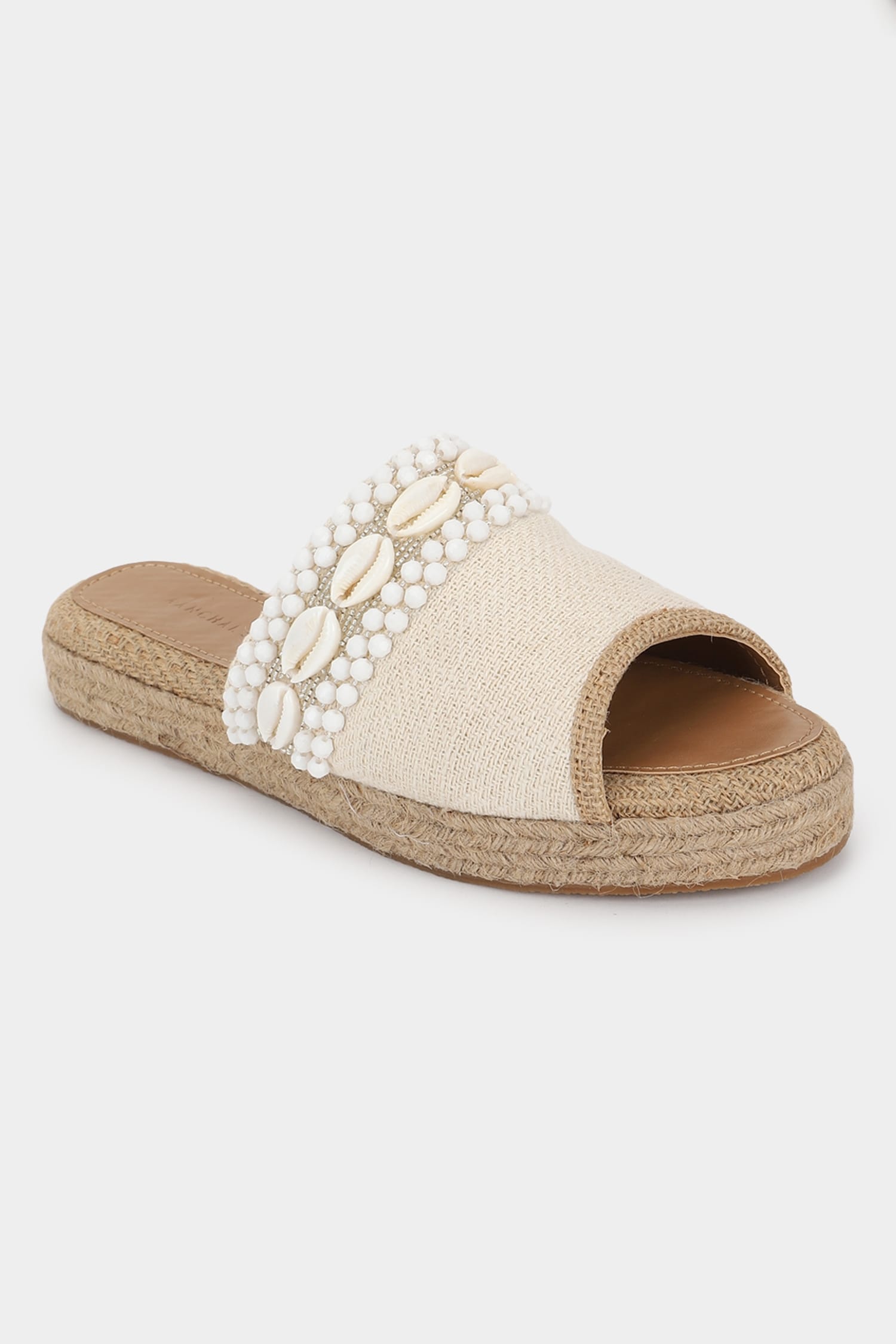 Buy White Embroidered Shell Sliders by Aanchal Sayal Online at Aza ...