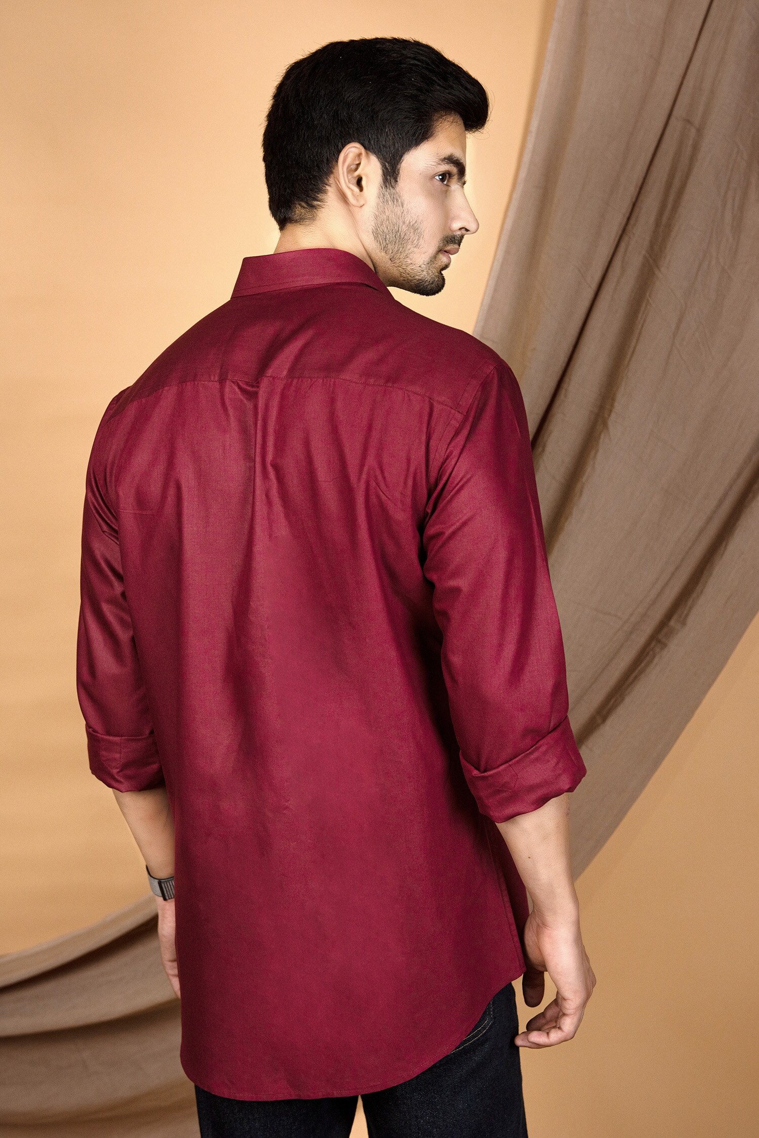 Buy The Men's Kompany Maroon Cotton Shirt Online Aza Fashions