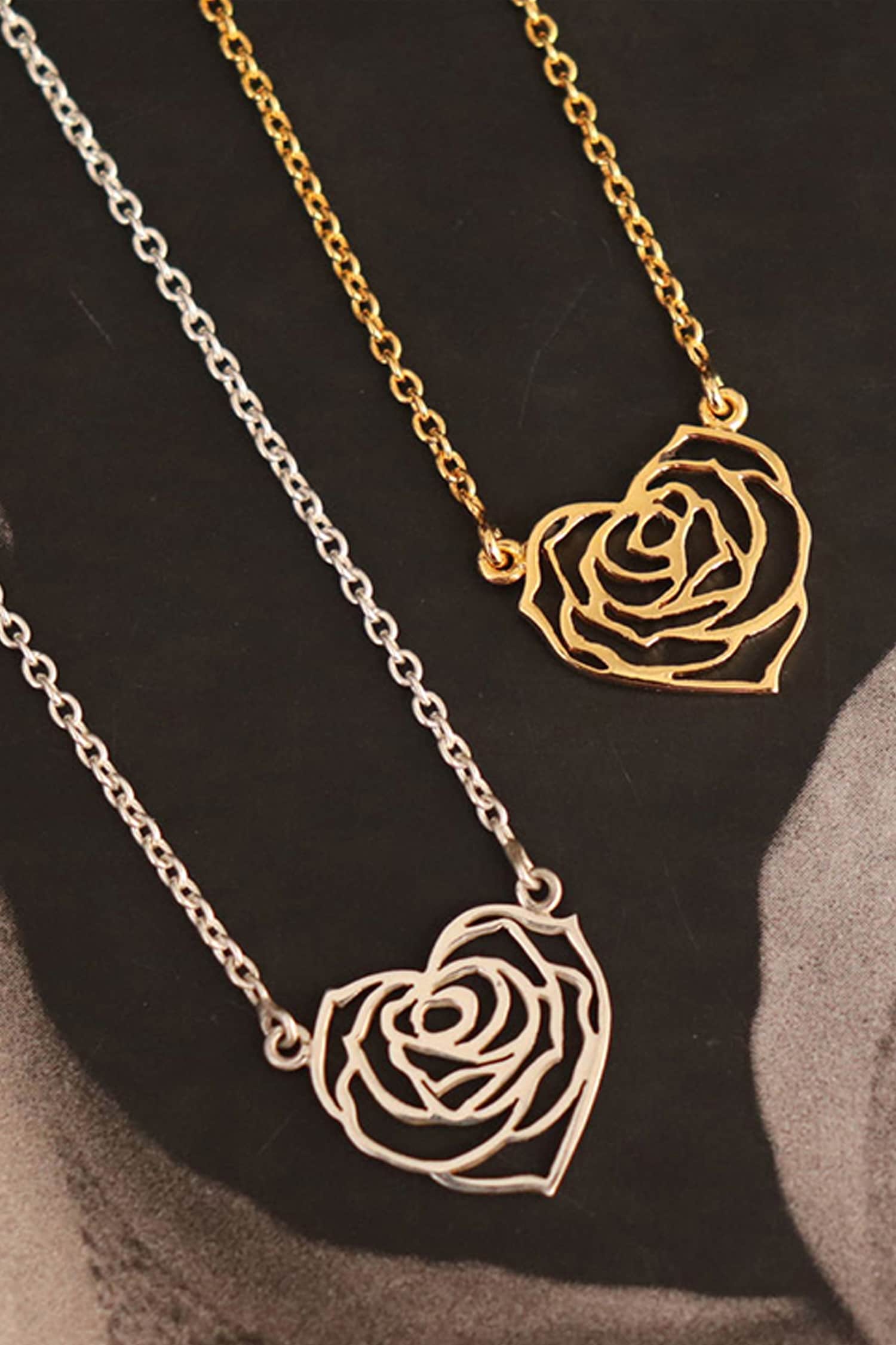 Rubans 925 Silver 18K Rose Gold Minimal Zirconia Pendant Necklace Set