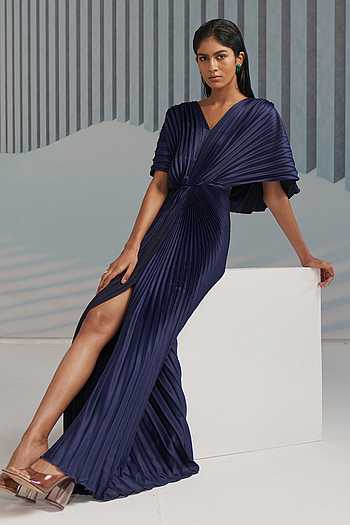 The Murungi blue pleated sleeve dress