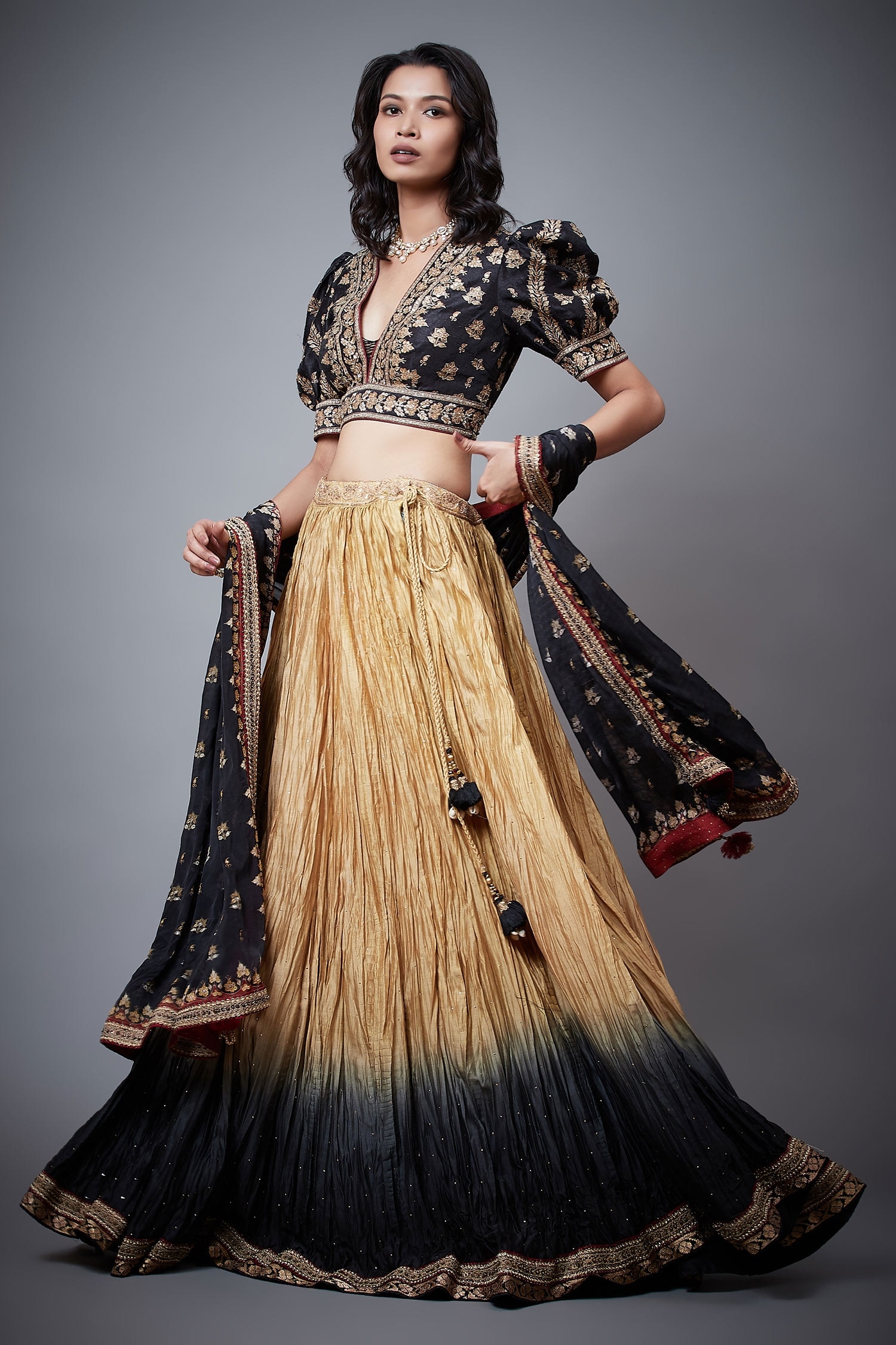 Buy Black N Gold Silk Sequins Work Umbrella Lehenga Festive Wear Online at  Best Price | Cbazaar