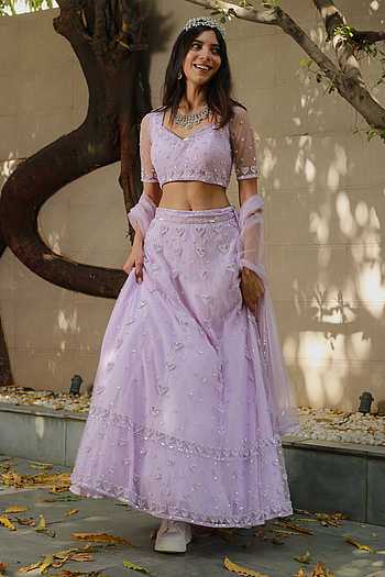 Purple Sequin Lehenga Set main image 1