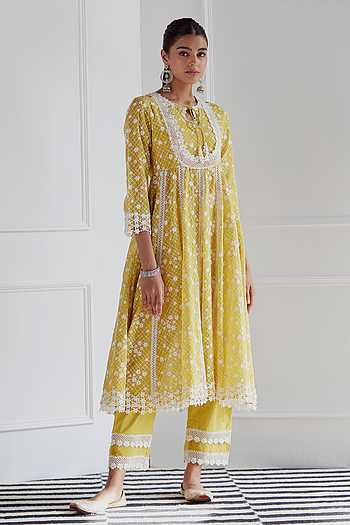 Zola Organza Yellow Anarkali Kurta Set