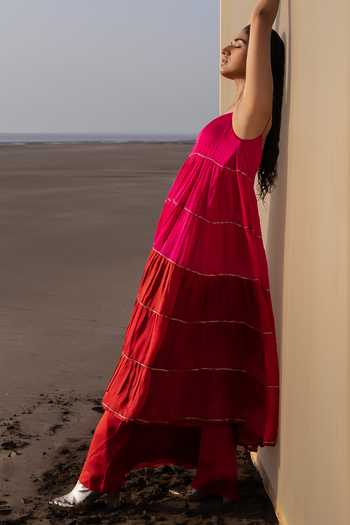 Orange Zari Work Anarkali Palazzo Set With Dupatta main image 1