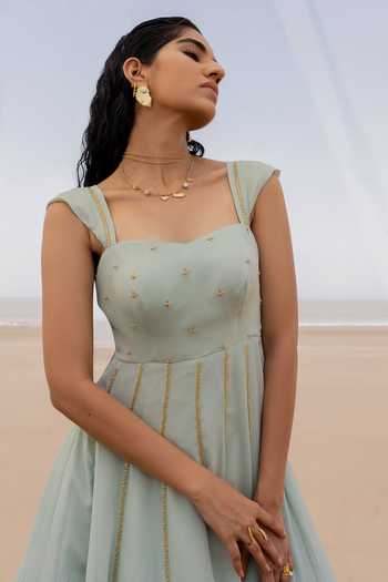 Elegant Blue Cotton Embroidered Anarkali With Dupatta Set (Plus Size) main image 1