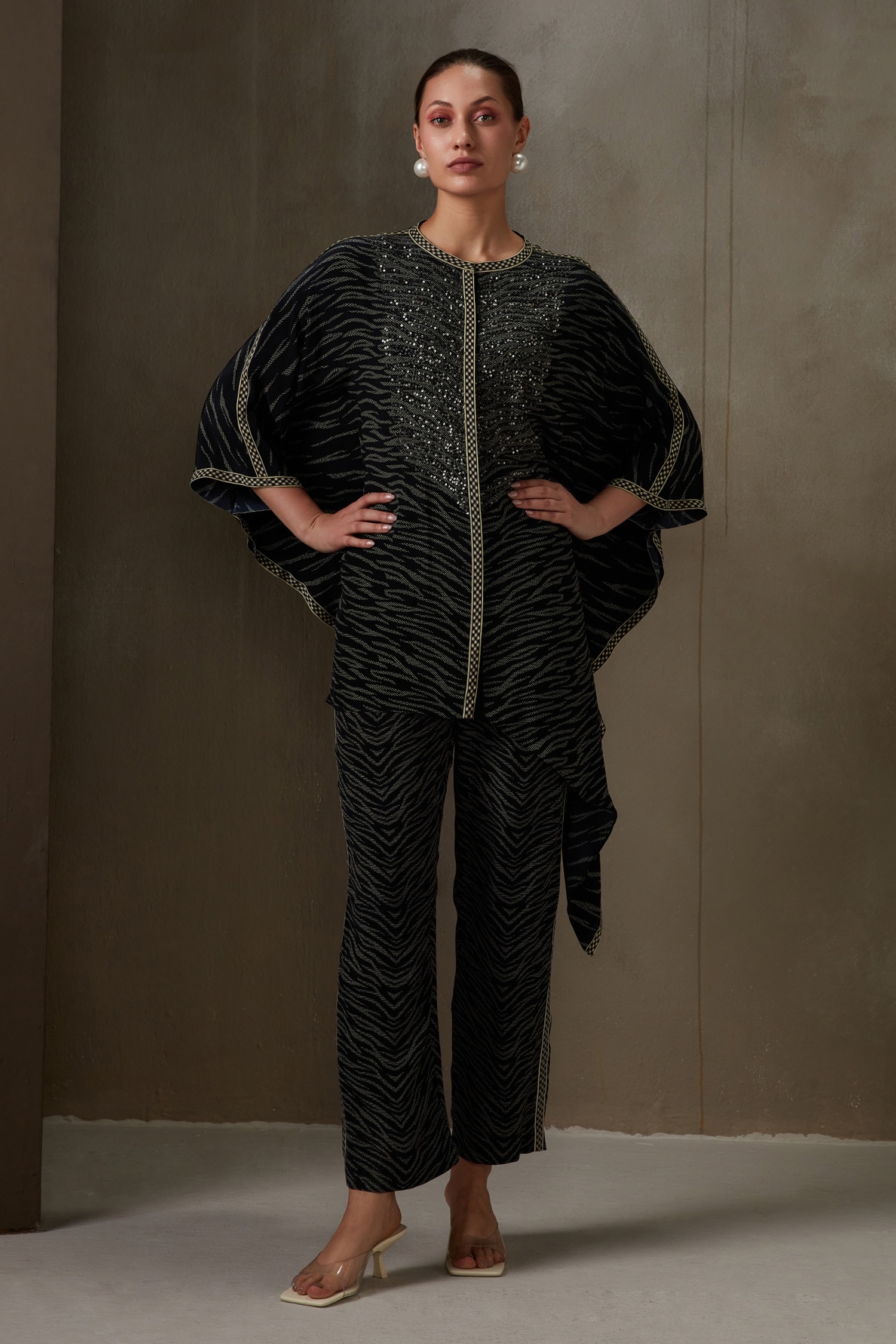 Buy Namrata Joshipura Black Crepe Calypso Kaftan Tunic And Pant Set ...