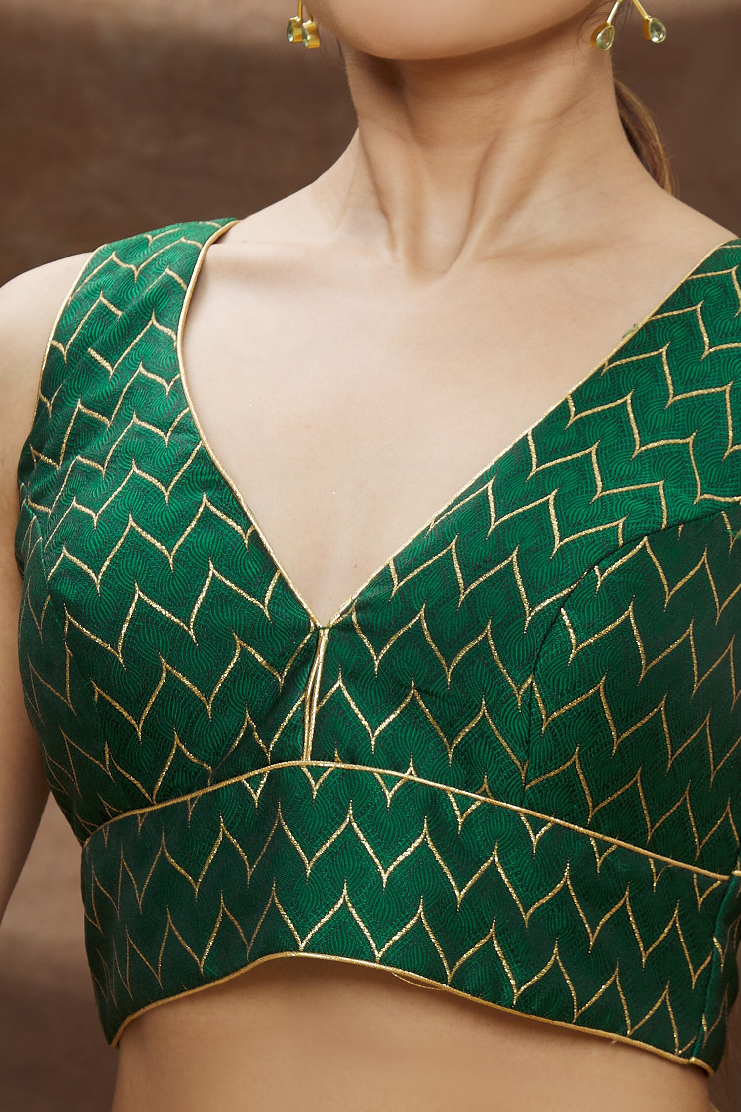 Buy Brown Jacquard Plain V Neck Short Sleeve Blouse For Women by Nazaakat  by Samara Singh Online at Aza Fashions.