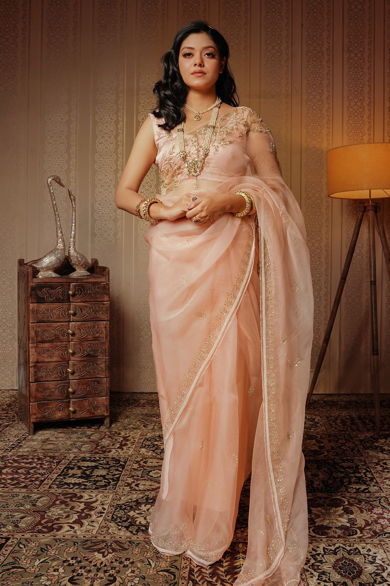 Buy Peach Pure Silk Organza Open Saree With Jacket For Women by Trisvaraa  Online at Aza Fashions.