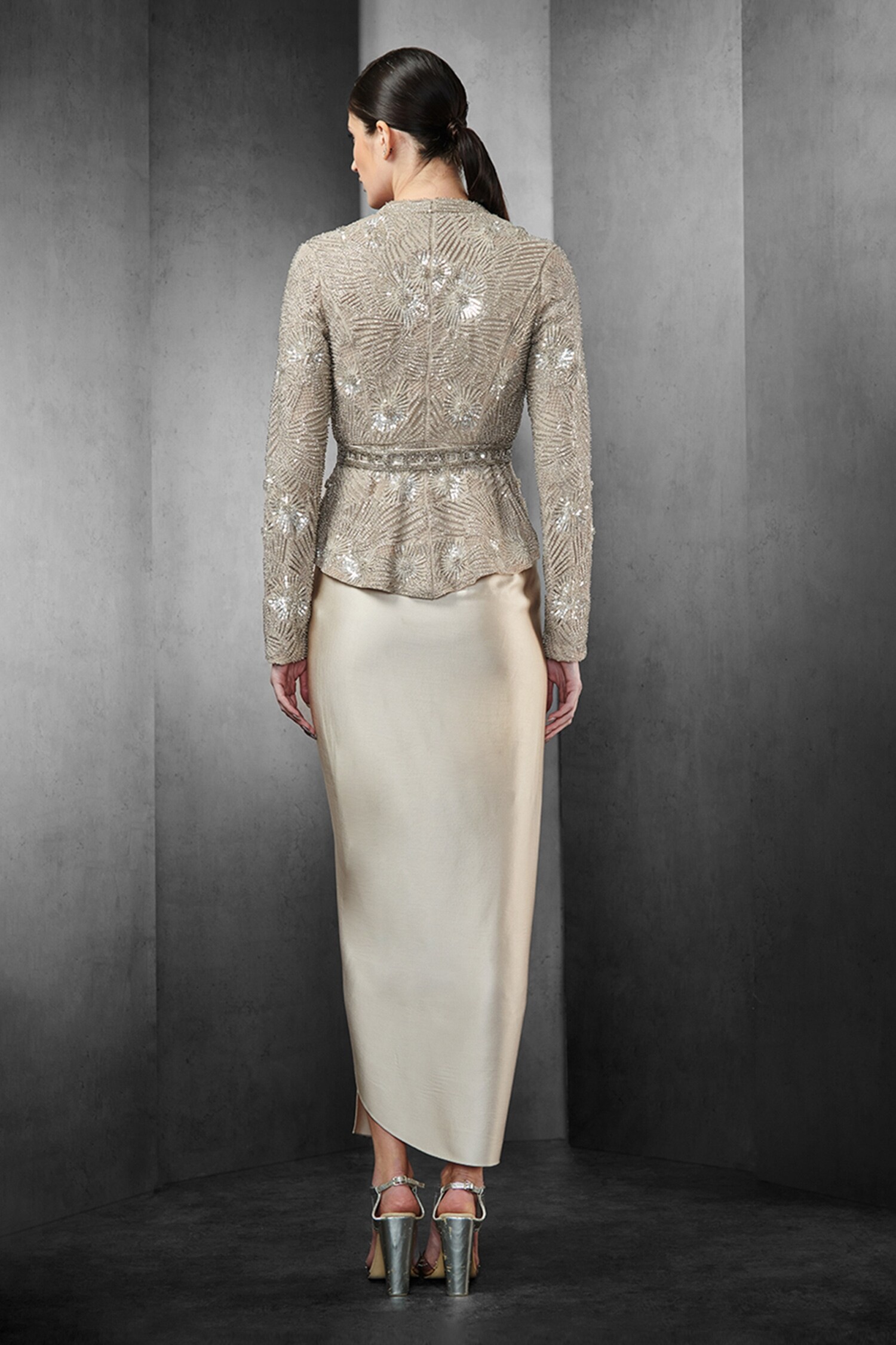 Buy Beige Viscose Crepe And Tulle Embellished Jacket & Draped Skirt Set For  Women by Rohit Gandhi + Rahul Khanna Online at Aza Fashions.