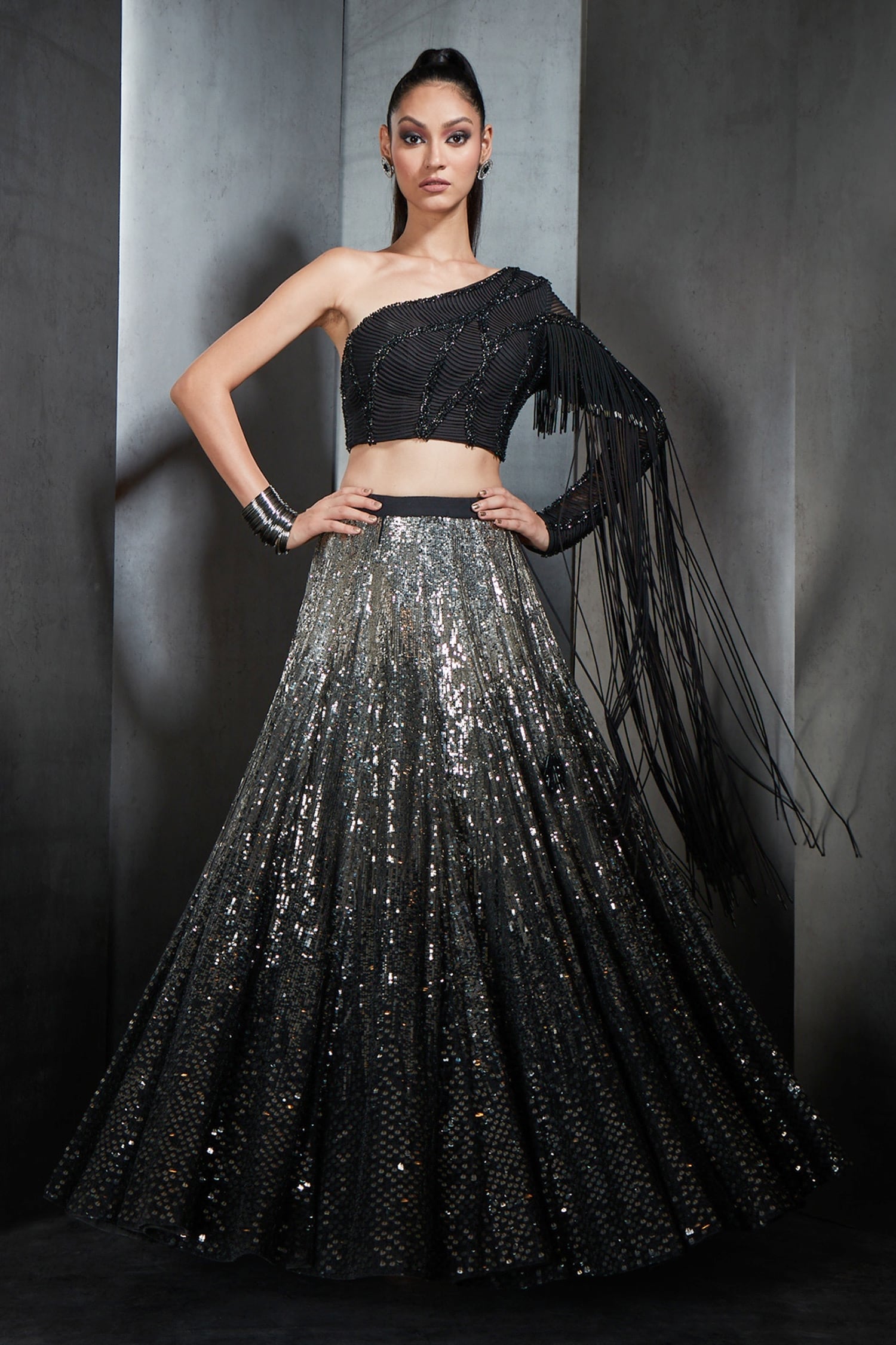 Black Embroidered Lehenga Set Design by Seema Gujral at Pernia's Pop Up  Shop 2024