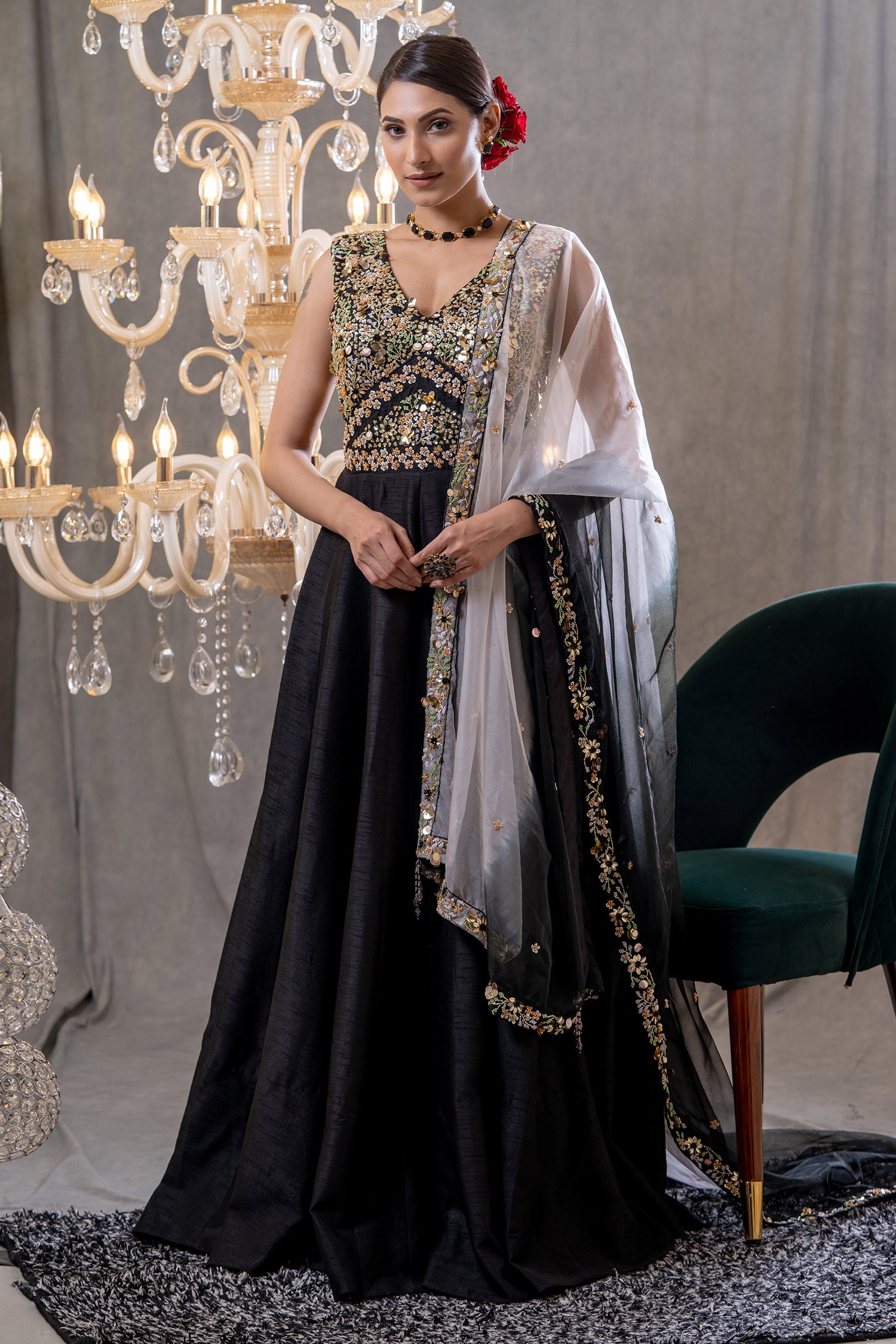 Shilpa Shetty Embroidered Work Black Designer Ankle Length Anarkali Suit -