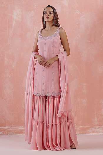 Destiny Organza Green Kurta with Sharara Set