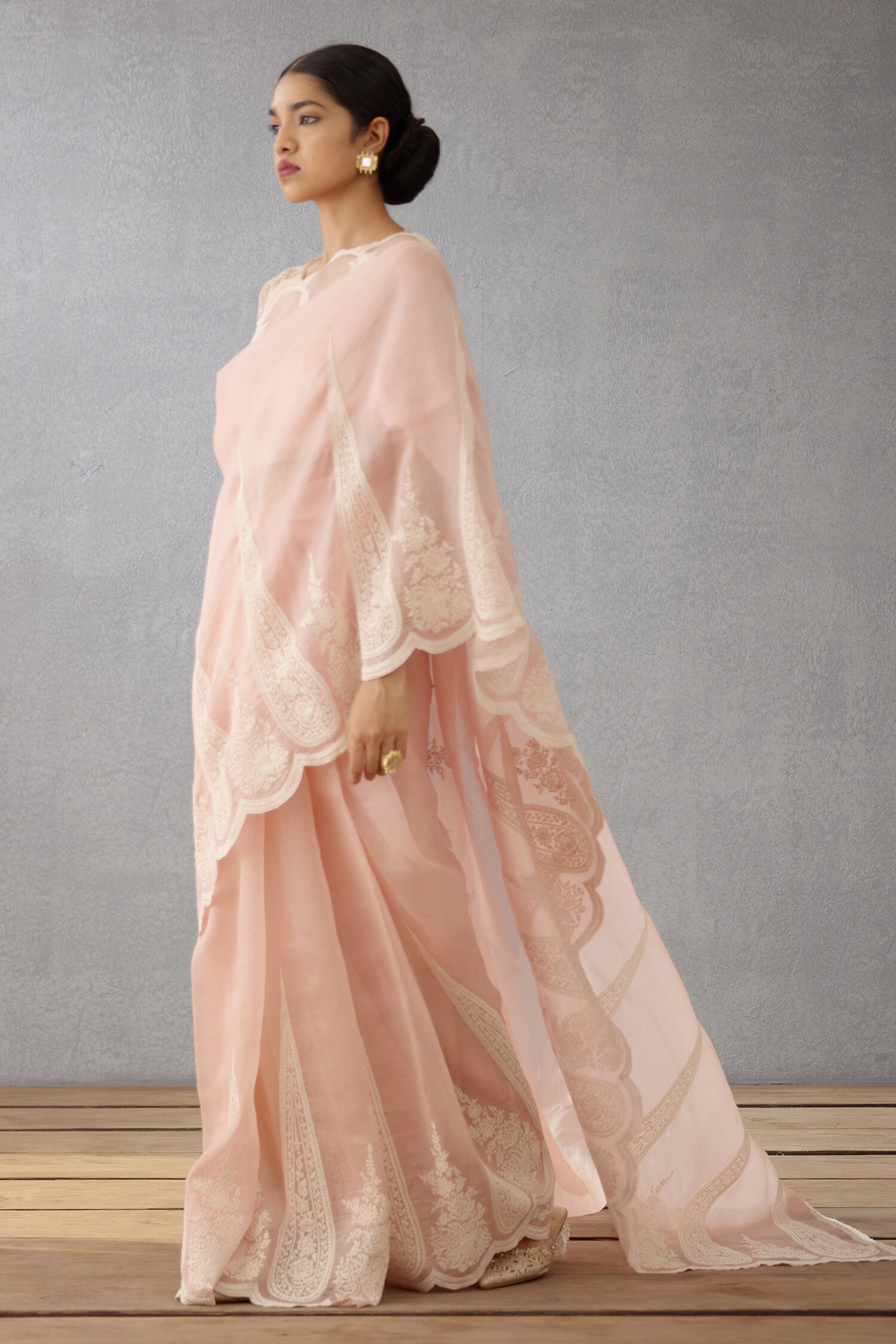 Buy Pink Silk Organza Embroidered Dori Work Kaner Geetika Saree For Women  by Torani Online at Aza Fashions.