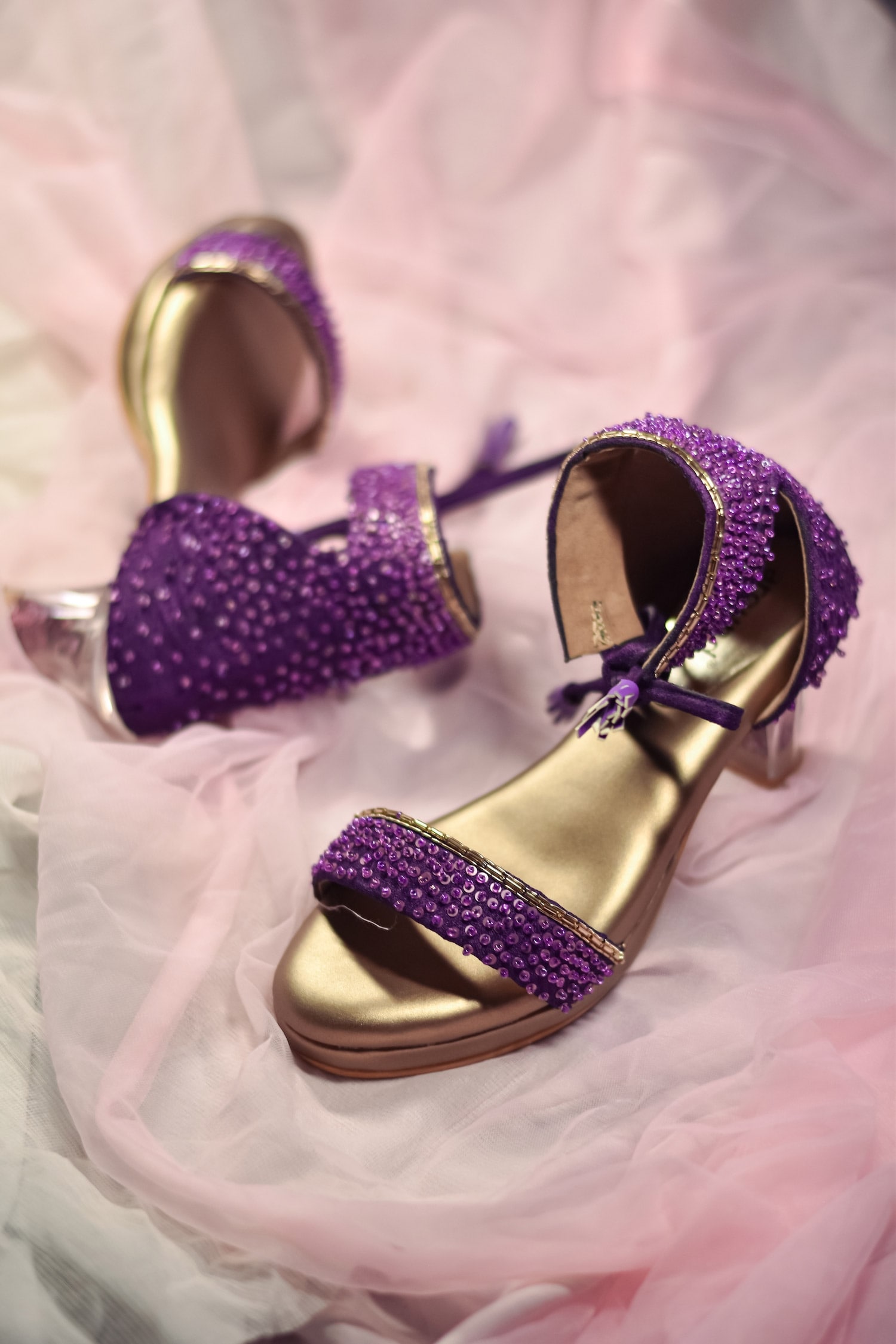 US$43.51-2023 Summer Women 11cm High Heels Crystal Butterfly Knots Sandals  Orange Buclek Strap Purple Sandals Lady Wedding Shoes -Description