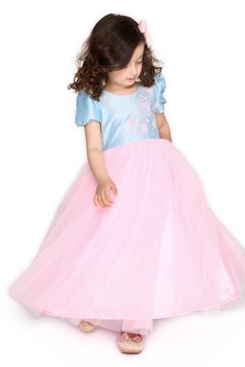Buy Saka Designs Blue Floral Embroidered Gown For Girls Online | Aza ...