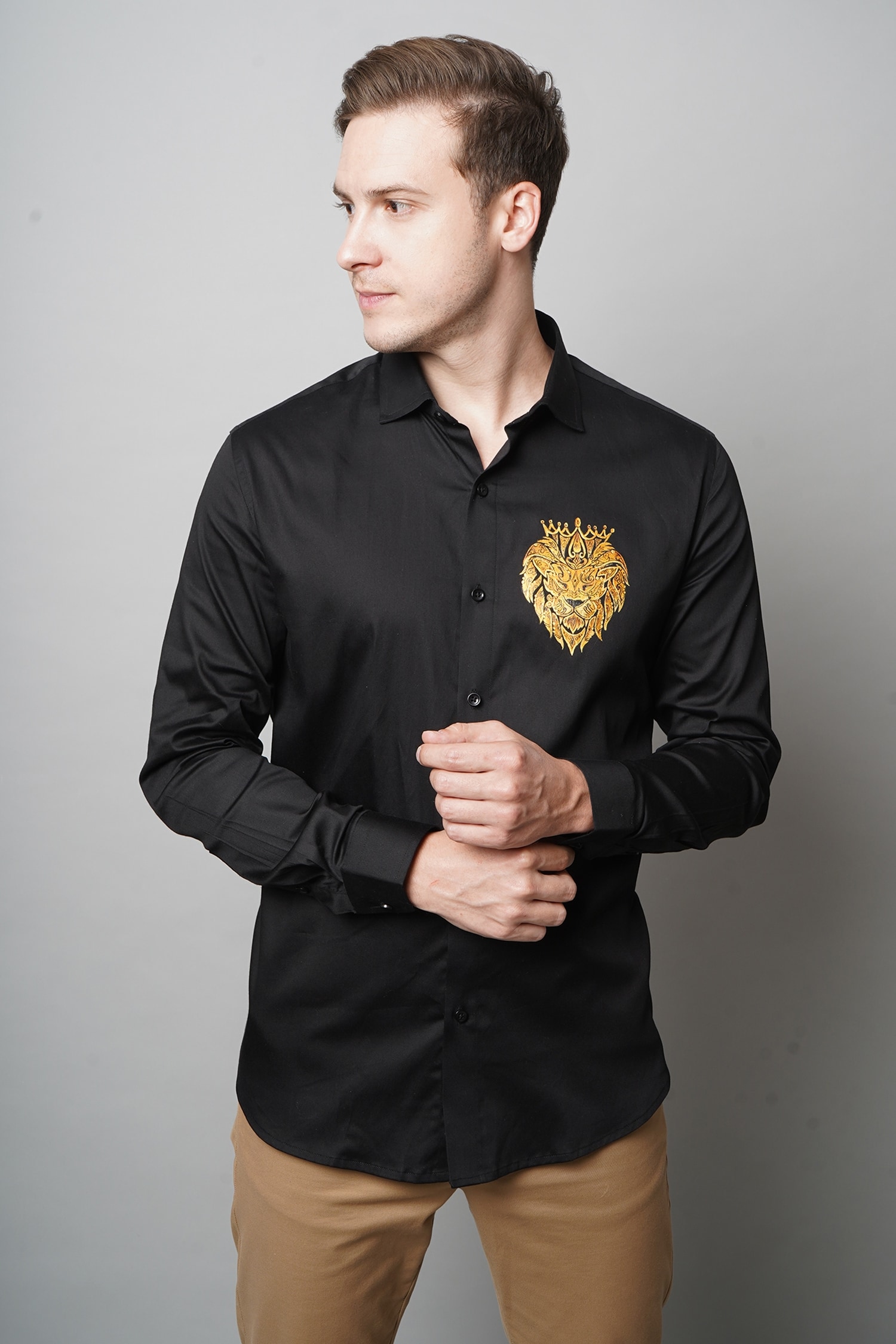 Buy Avalipt Black Leo Hand Painted Cotton Shirt Online | Aza Fashions
