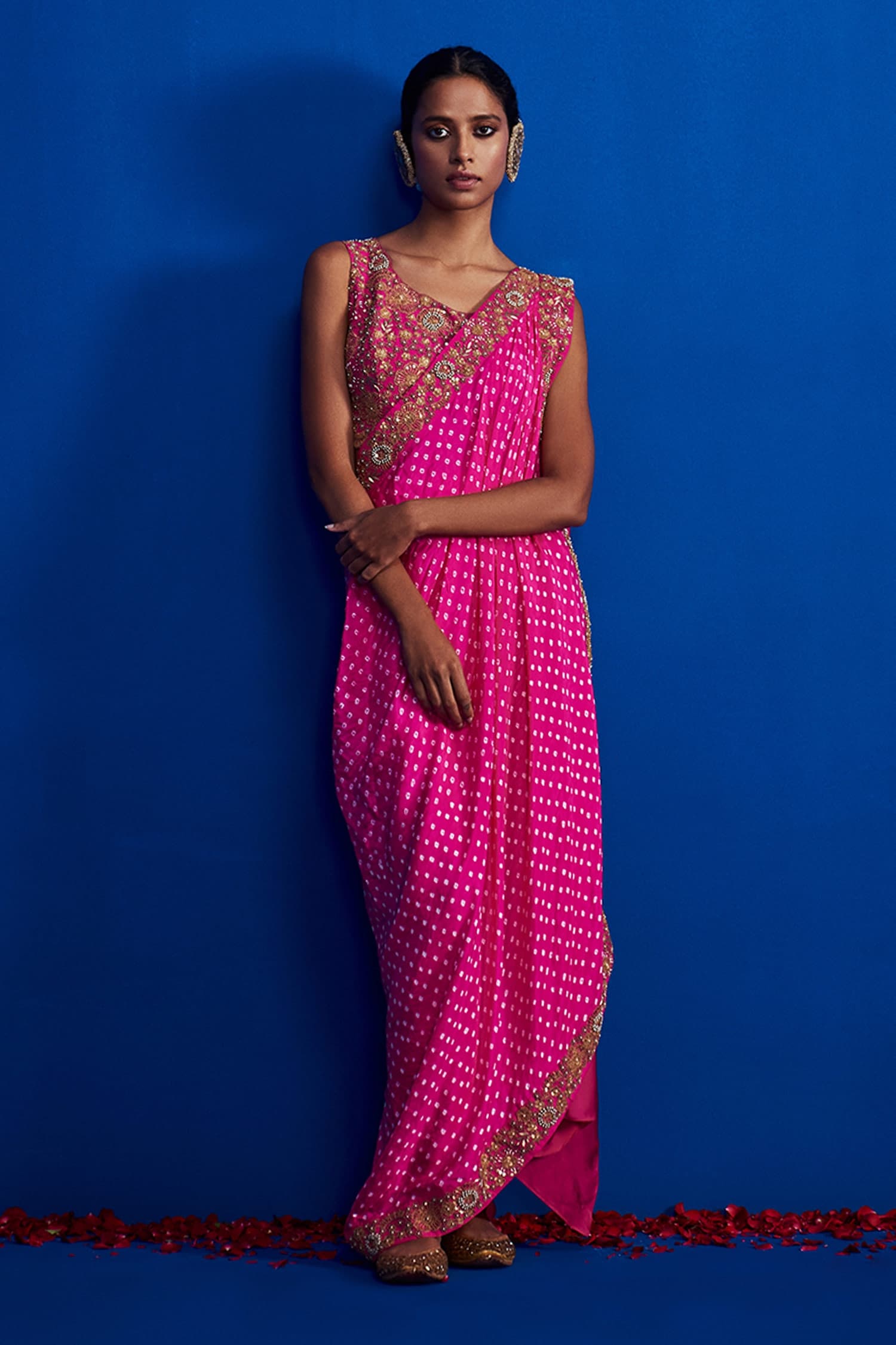 Stunning Pink Colour Saree With Navy Blue Mina & Heavy Brocade Blouse –  TULIP DESIGNER