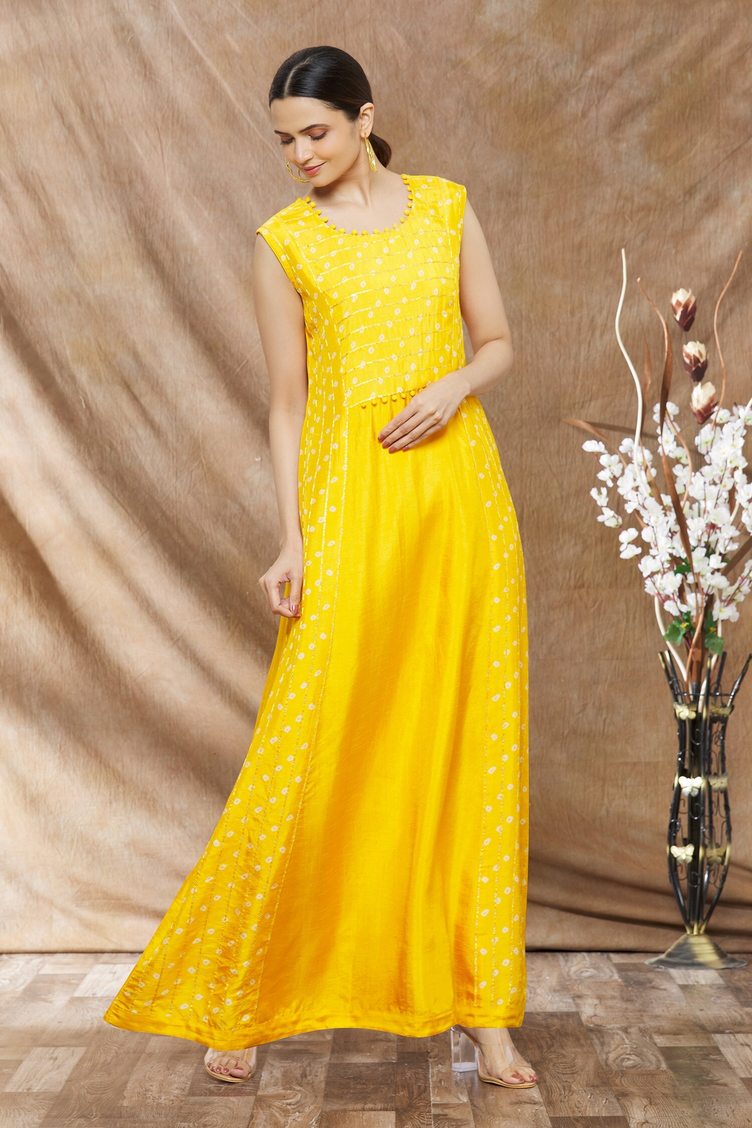 Buy Arihant Rai Sinha Yellow Chinnon Bandhani Print Kurti Online Aza Fashions