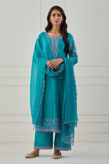 Women Blue Chanderi Paisley Blue Attached Dupatta Dress main image 0