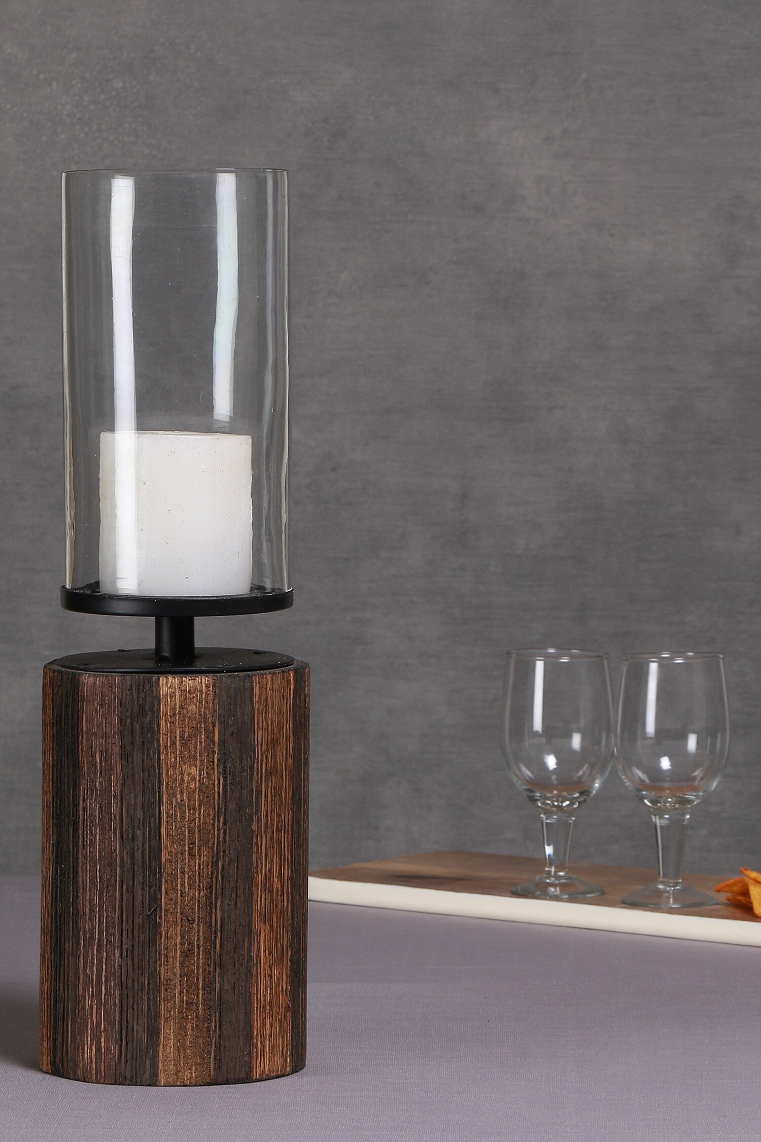 Buy MANOR HOUSE Wood Hurricane Candle Holder Online Aza Fashions