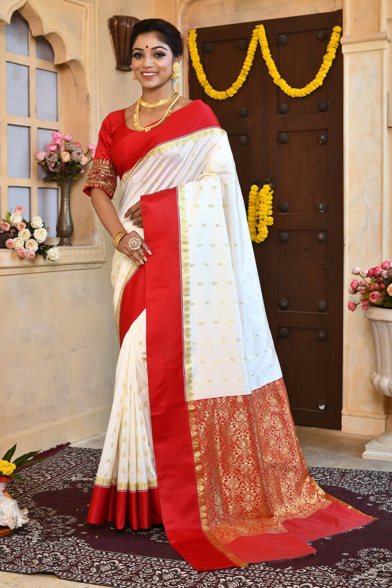 Samyukta Singhania White Semi Silk Woven Paisley Saree For Women