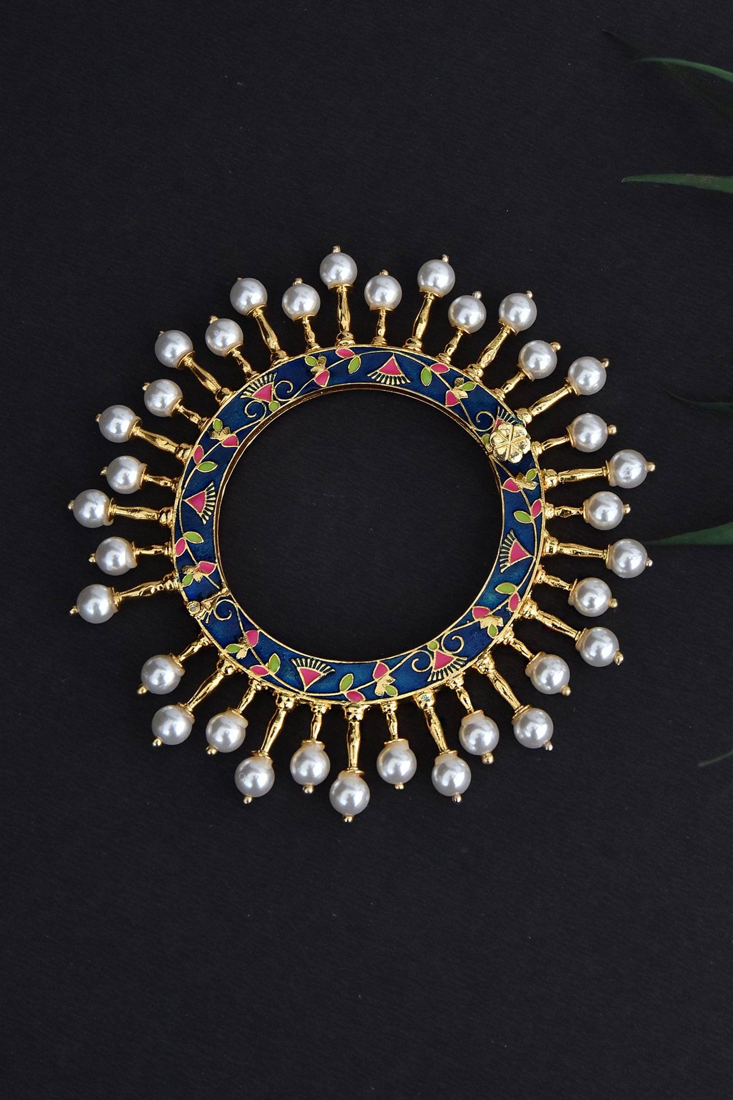 Buy Blue Pearl And Enamel Detail Kada by Swabhimann Jewellery Online at ...